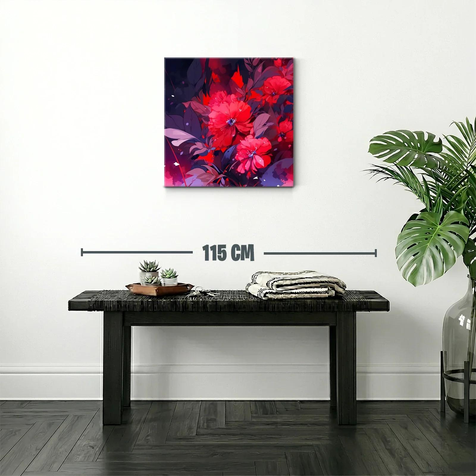Cuadro floral con vibrantes tonos rojos y follaje oscuro — miniatura 2