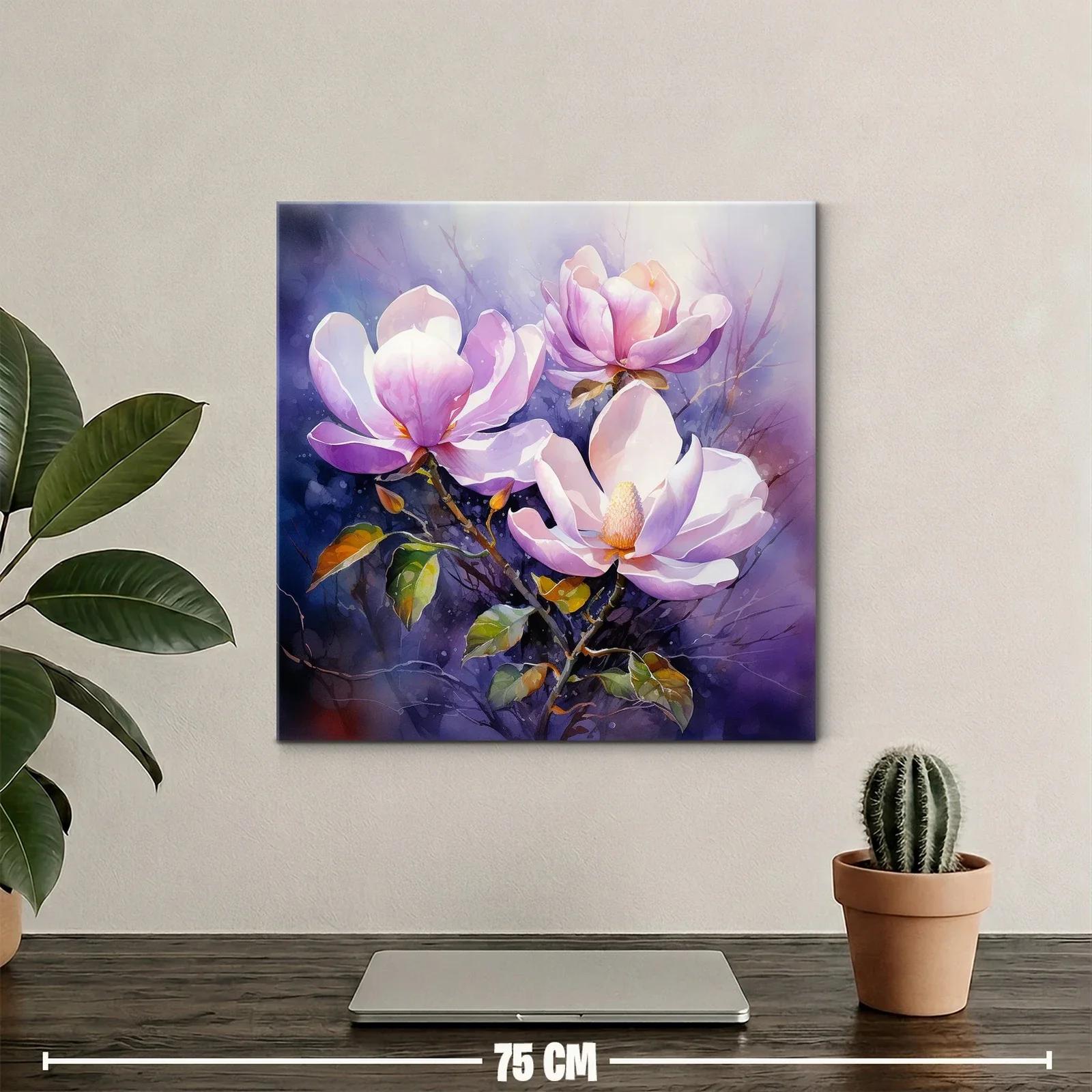 Cuadro con flores de magnolia en tonos lilas y verdes — miniatura 2