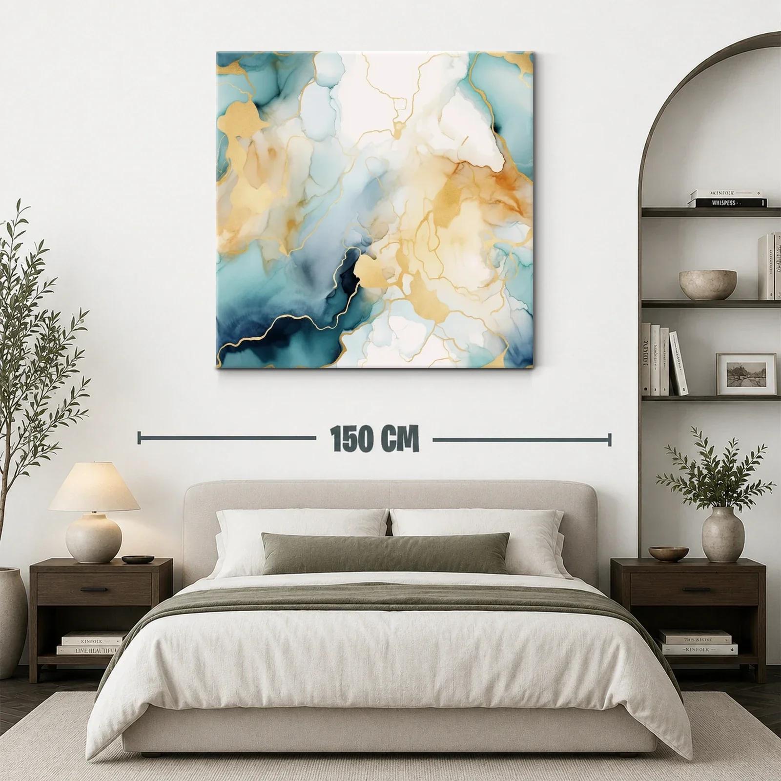 Arte abstracto con tonos dorados y azulados delicados — miniatura 3