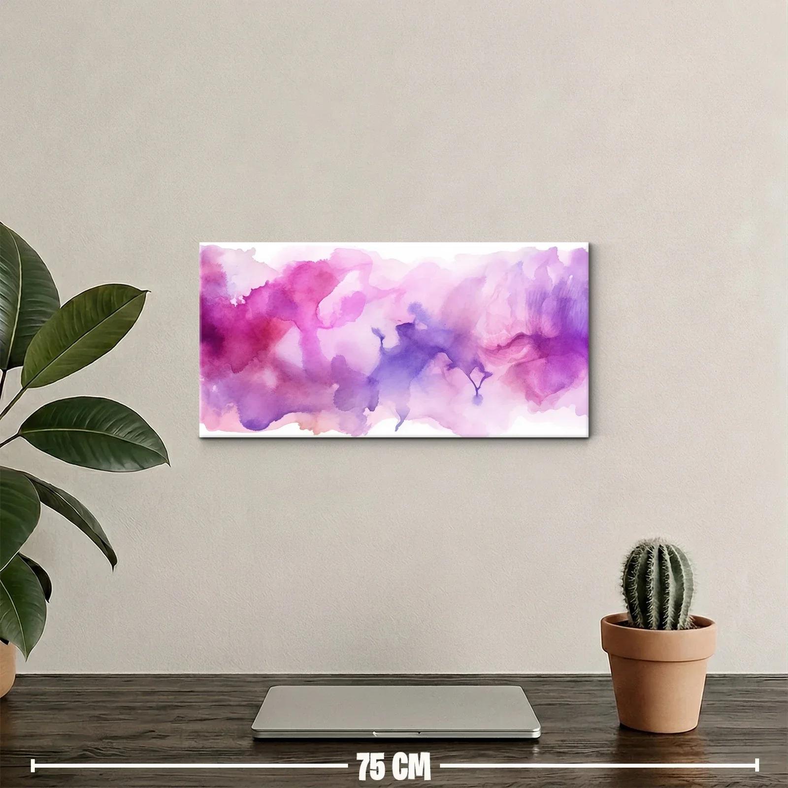Cuadro mancha abstracta en acuarela violeta en franja panorámica — miniatura 2