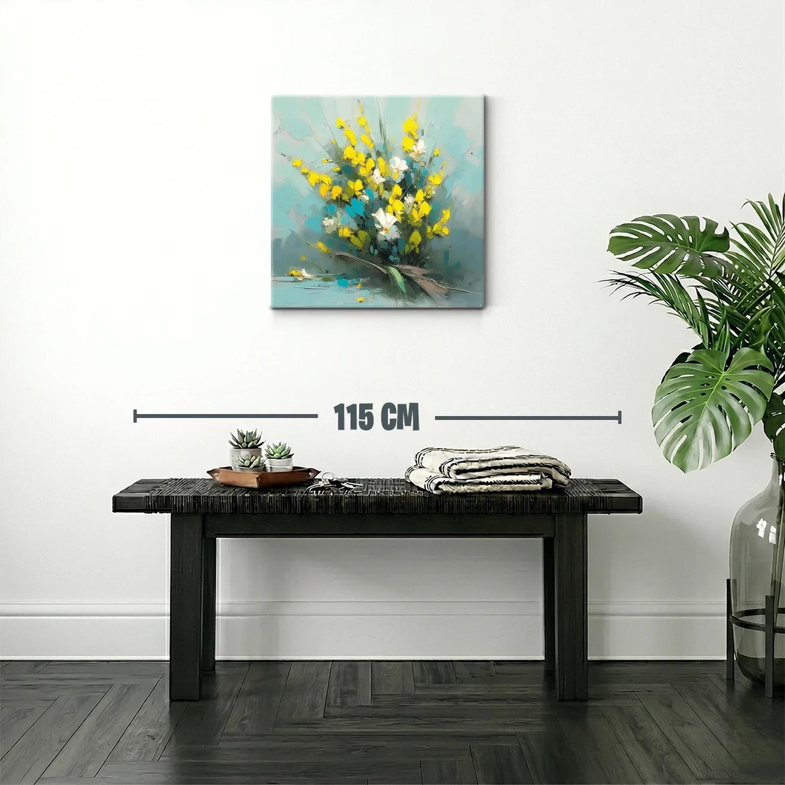 Ramo vibrante con flores amarillas y blanco sobre fondo azul — miniatura 2