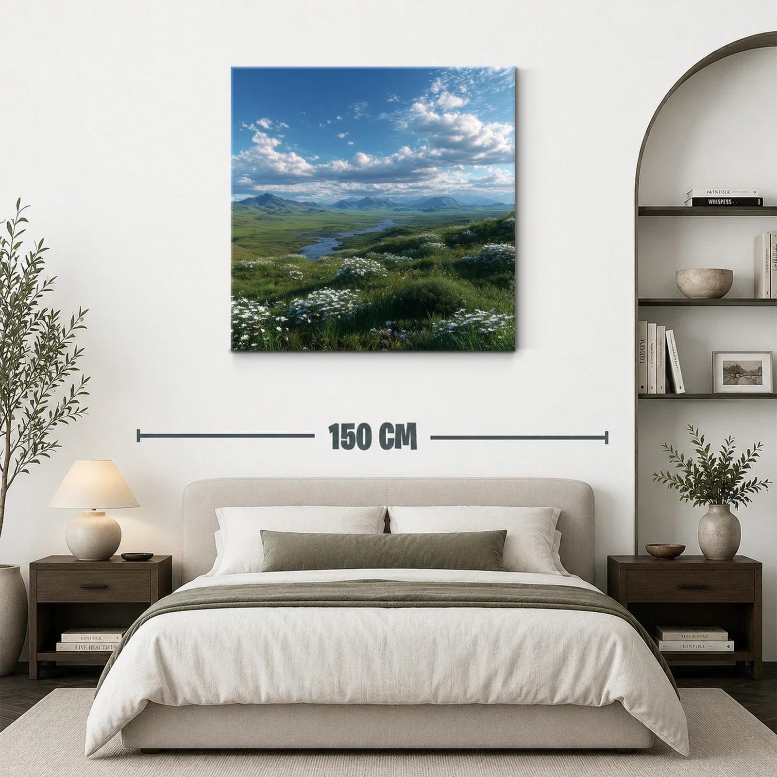 Paisaje campestre con flores blancas y cielo azul — miniatura 3