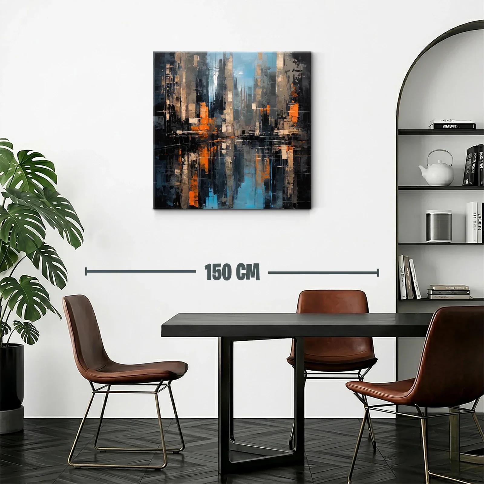 Cuadro abstracto de ciudad con reflejos vibrantes — miniatura 2