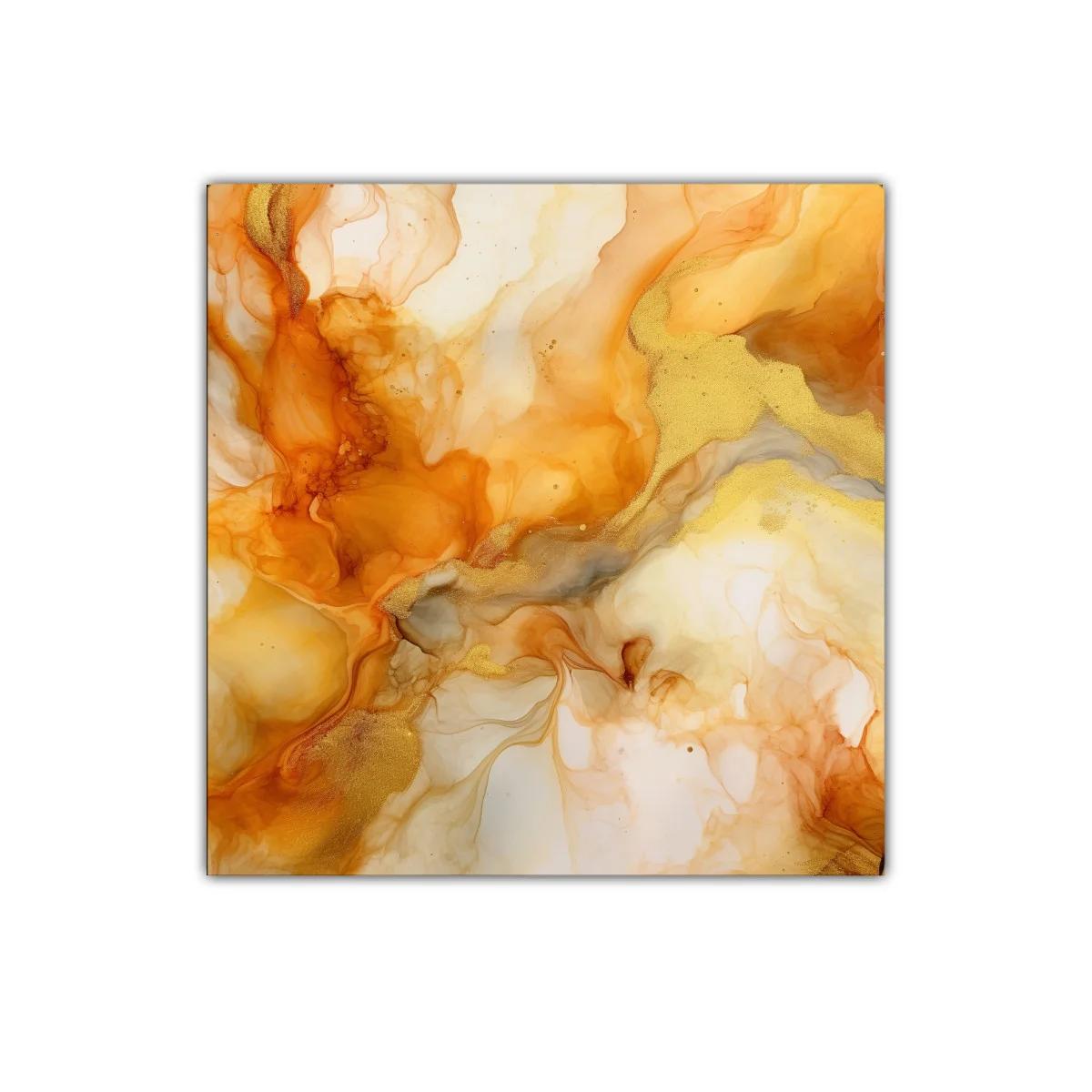 Cuadro abstracto en tonos cálidos dorados y naranjas — miniatura 1