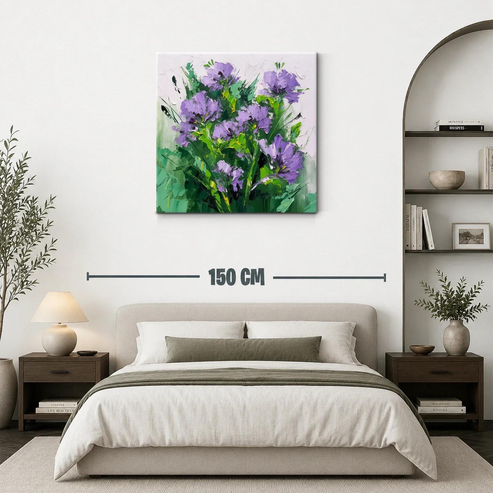 Cuadro moderno con flores lilas y follaje verde intenso — miniatura 3