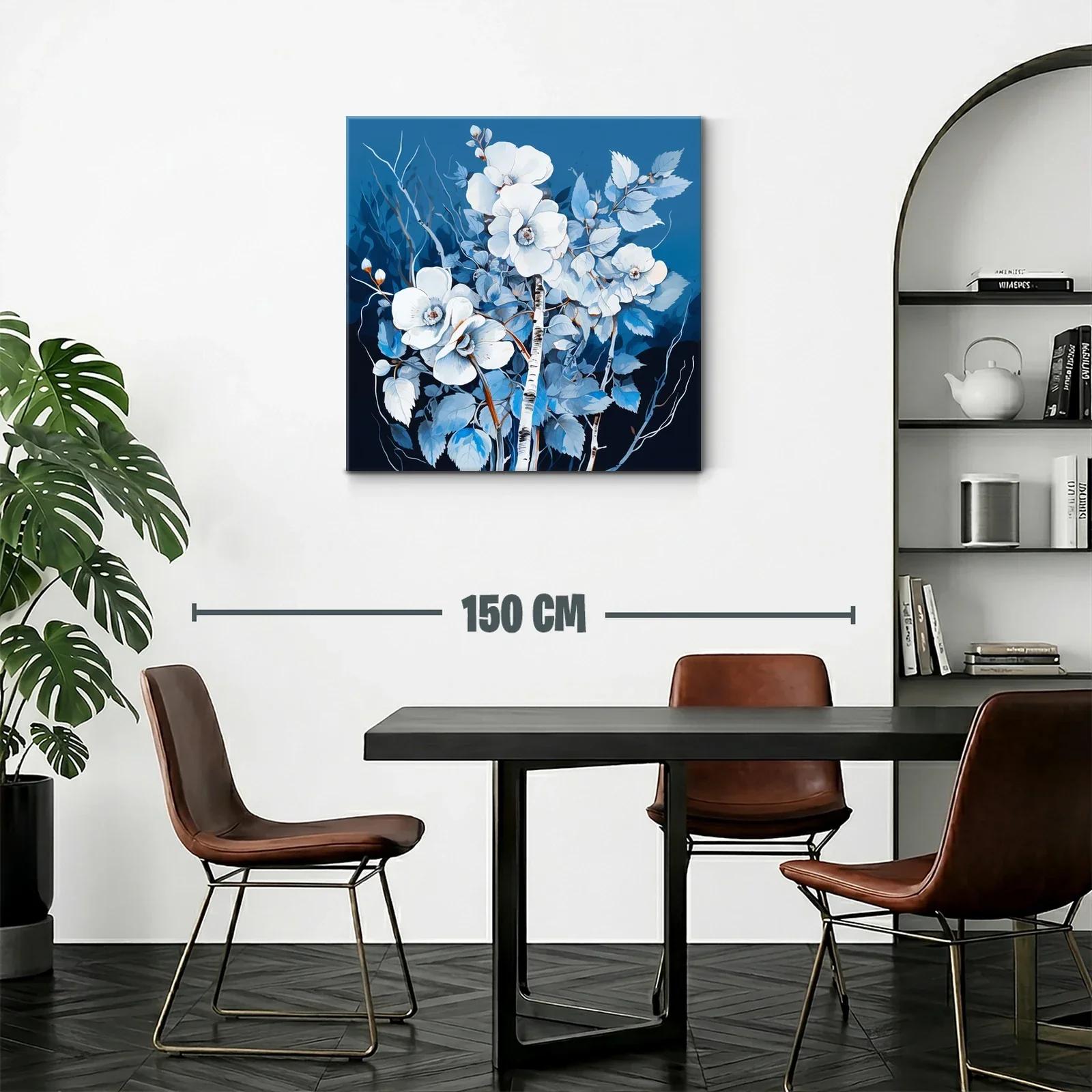 Cuadro floral en tonos azules y blancos con ramas delicadas — miniatura 2