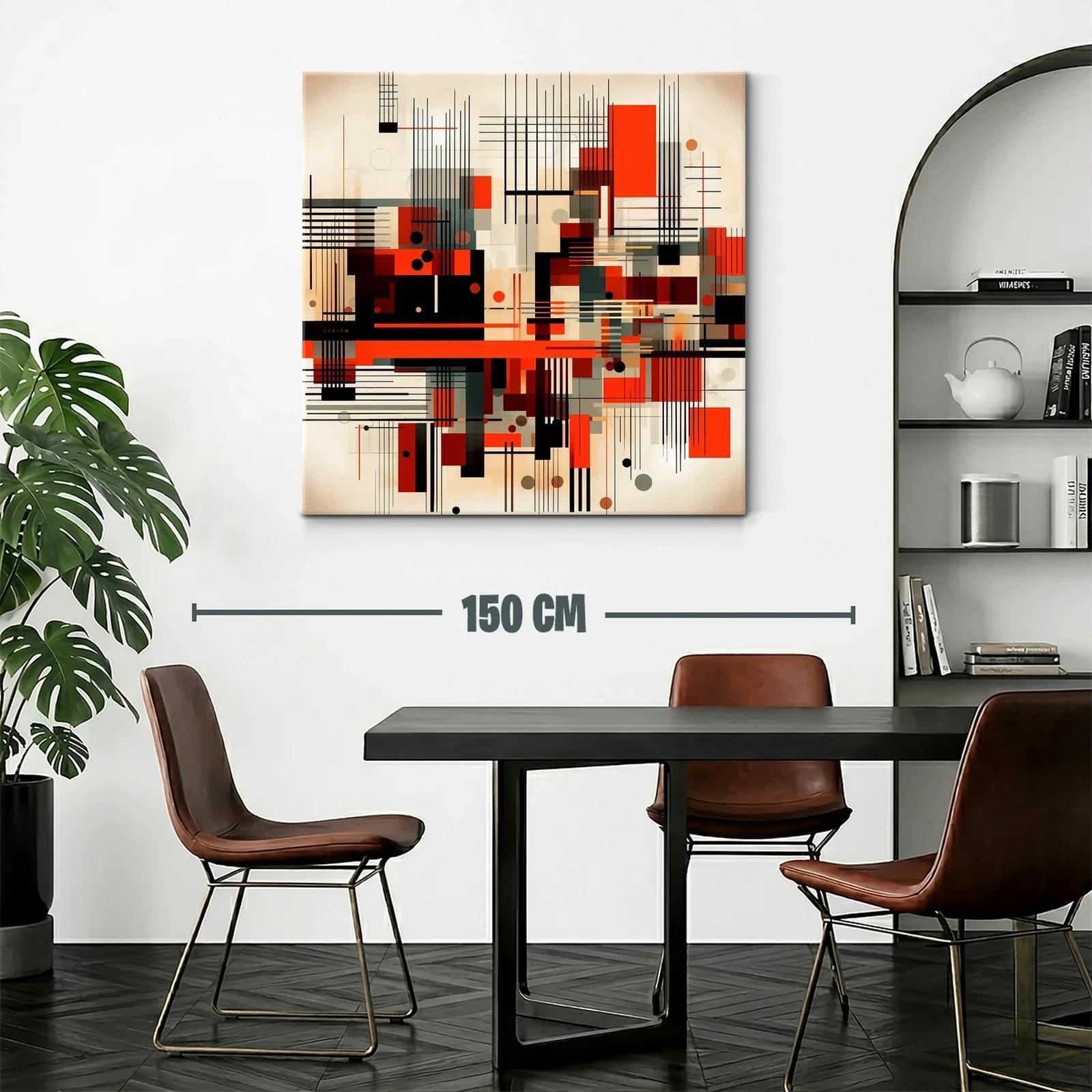 Composición abstracta con líneas y formas geométricas en rojo y negro — miniatura 2