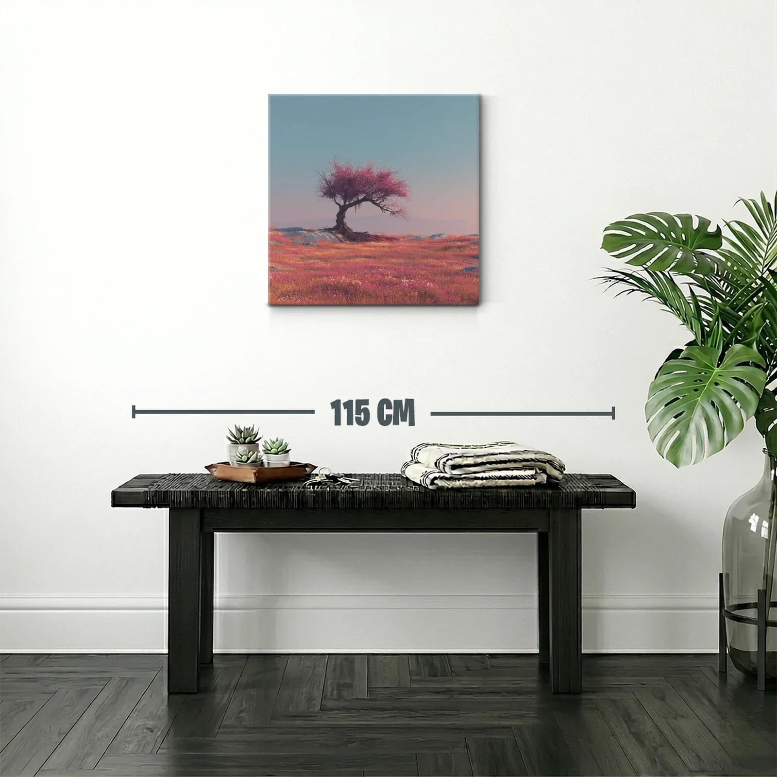 Árbol solitario en campo de flores vibrantes al amanecer — miniatura 2
