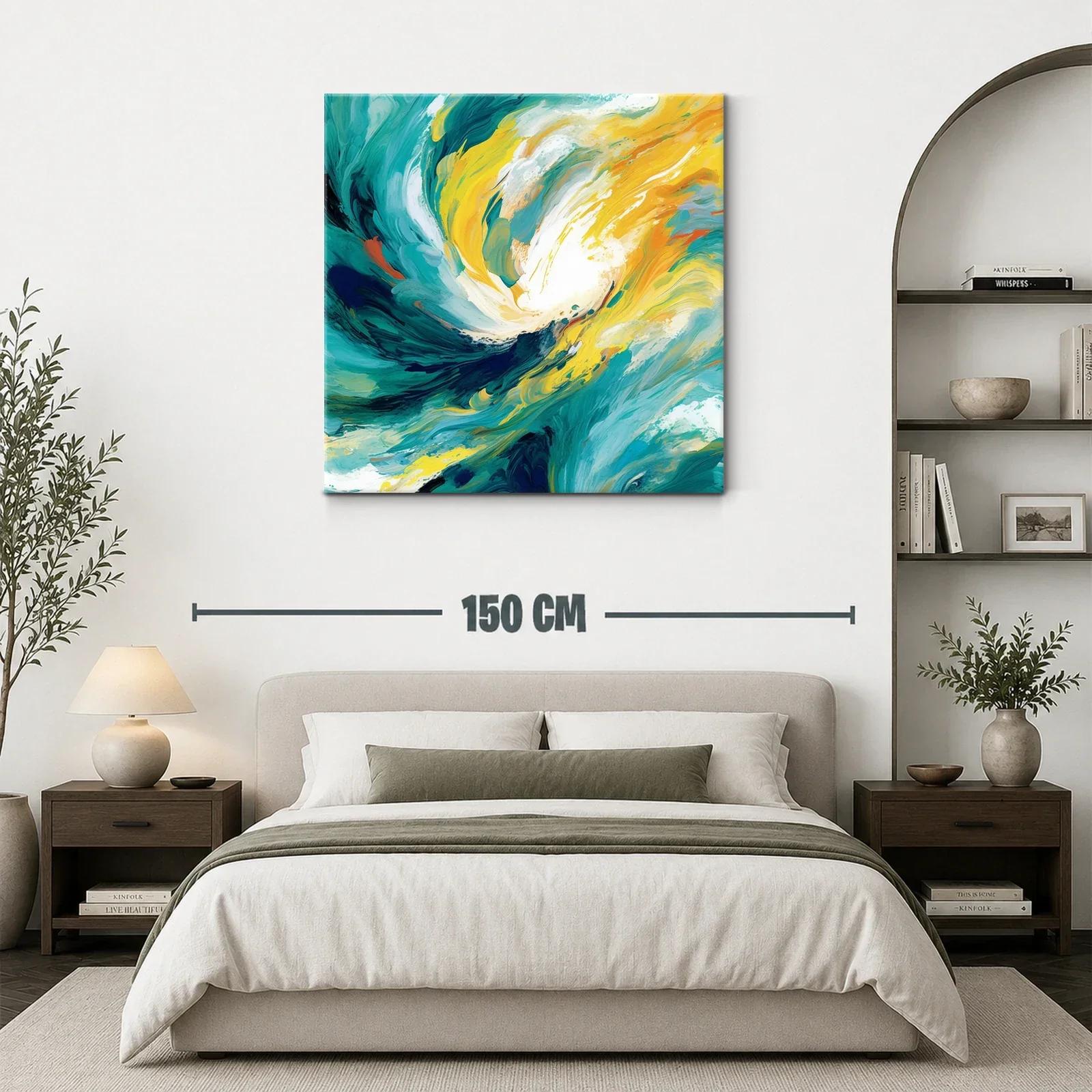 Cuadro abstracto con vibrantes tonos turquesa y amarillo — miniatura 3