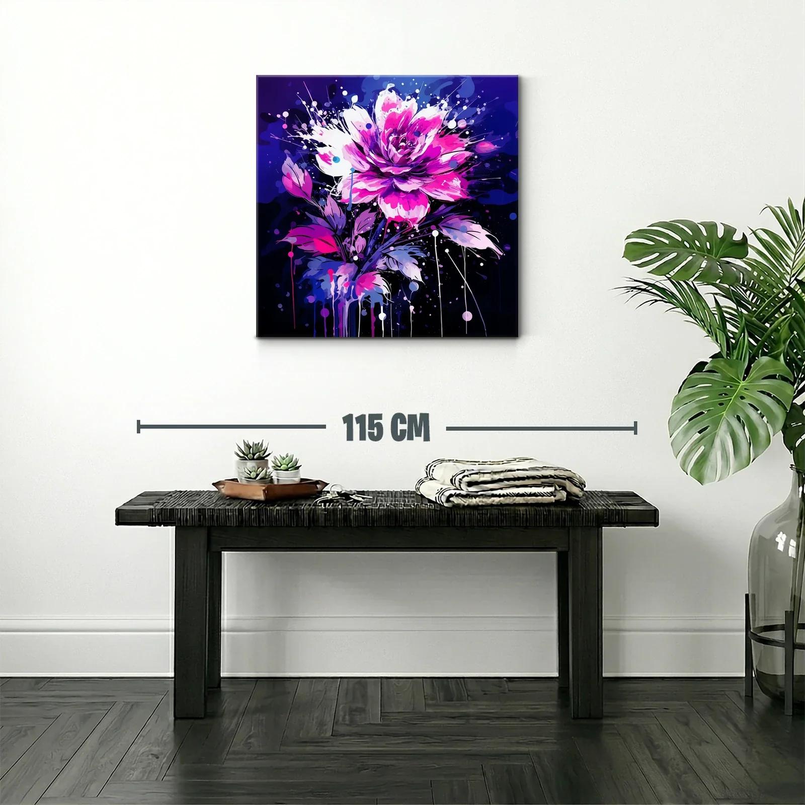 Cuadro de flor vibrante con tonos fucsia y azul marino — miniatura 2