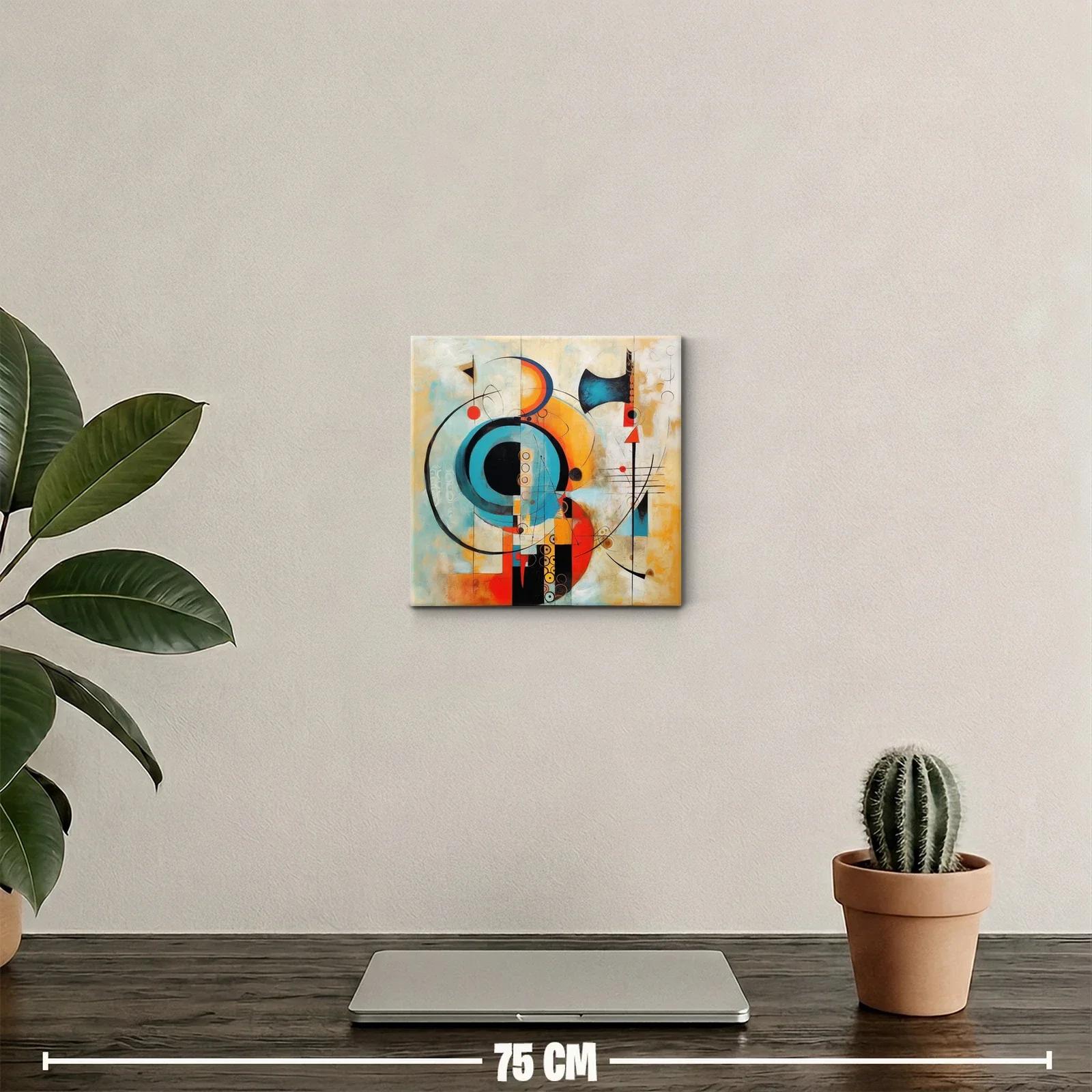 Composición abstracta con círculos y líneas en tonos cálidos y turquesa — miniatura 2