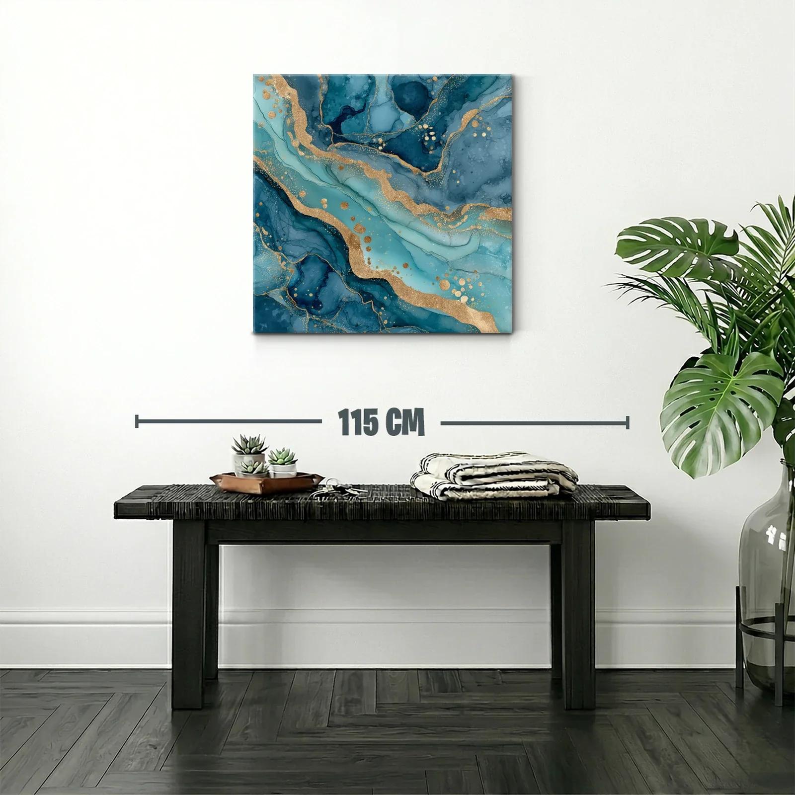 Cuadro abstracto con tonos azules y detalles dorados brillantes — miniatura 2