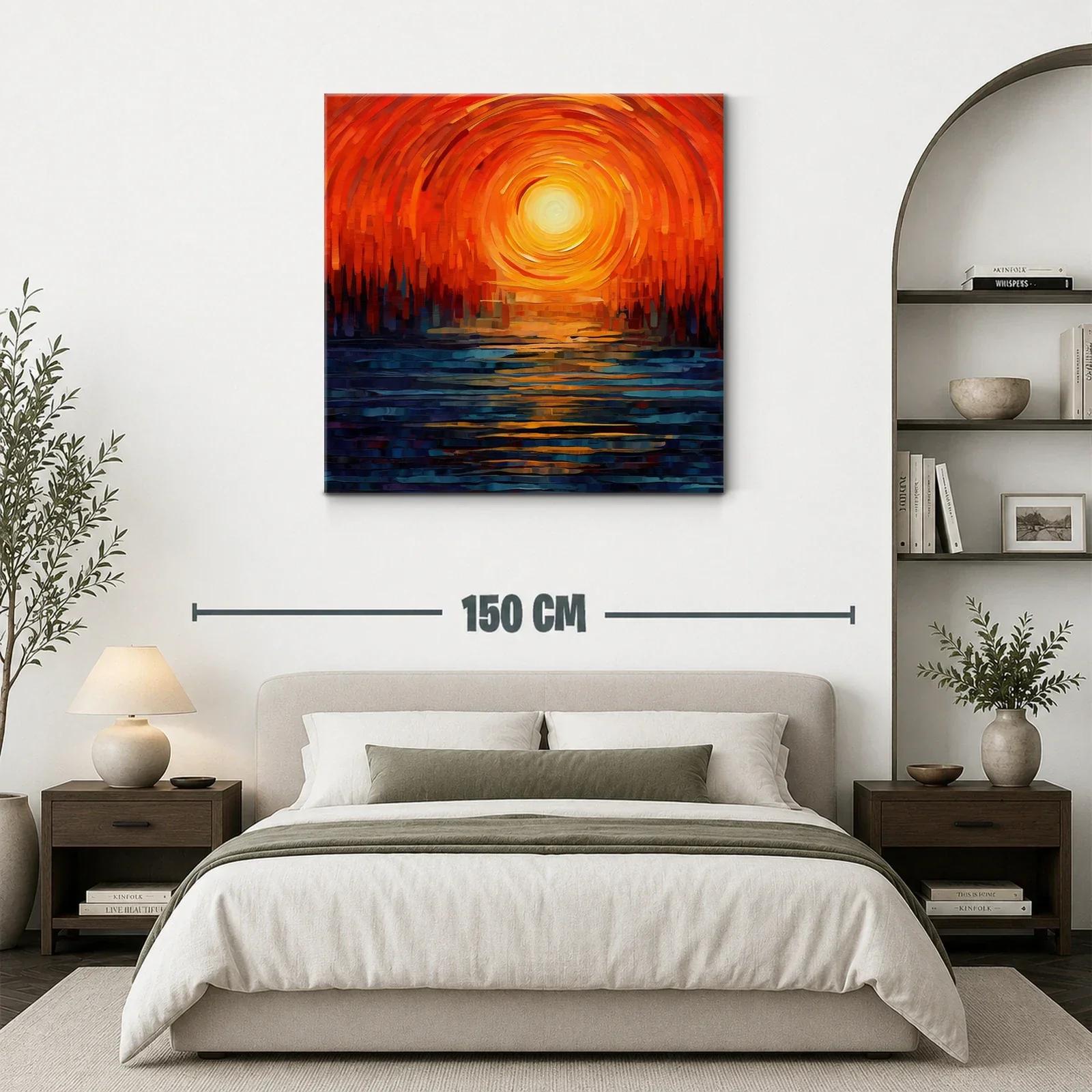 Cuadro abstracto con atardecer en tonos cálidos y contrastantes — miniatura 3