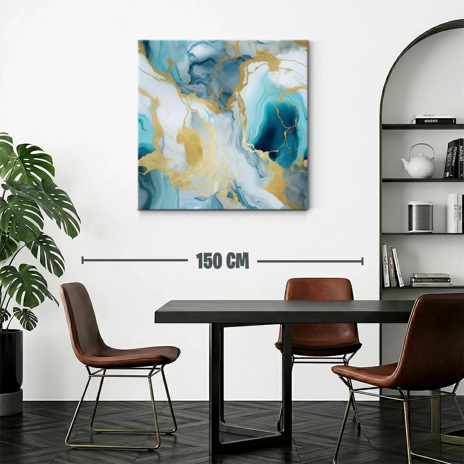 Cuadro abstracto con tonos azul y dorado elegante — miniatura 2