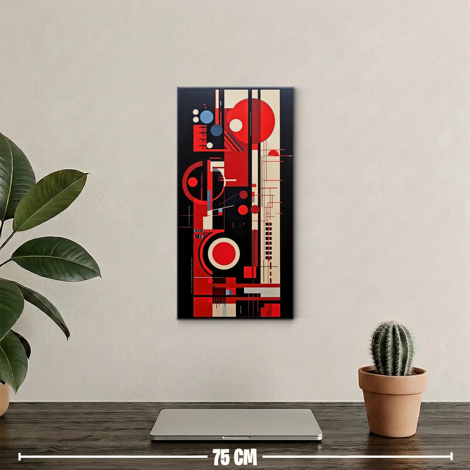 Cuadro composición geométrica abstracta con círculos rojos — miniatura 2