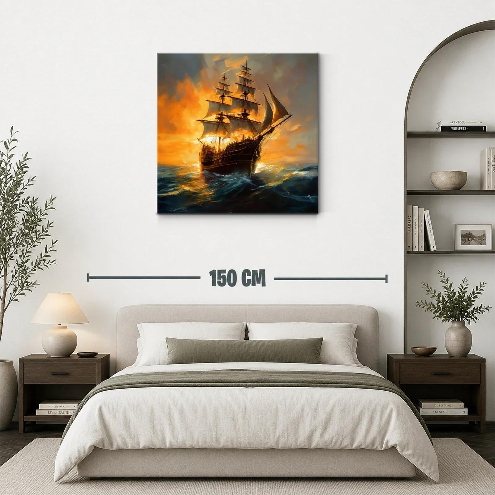 Imponente barco de vela en mar agitado al atardecer — miniatura 3