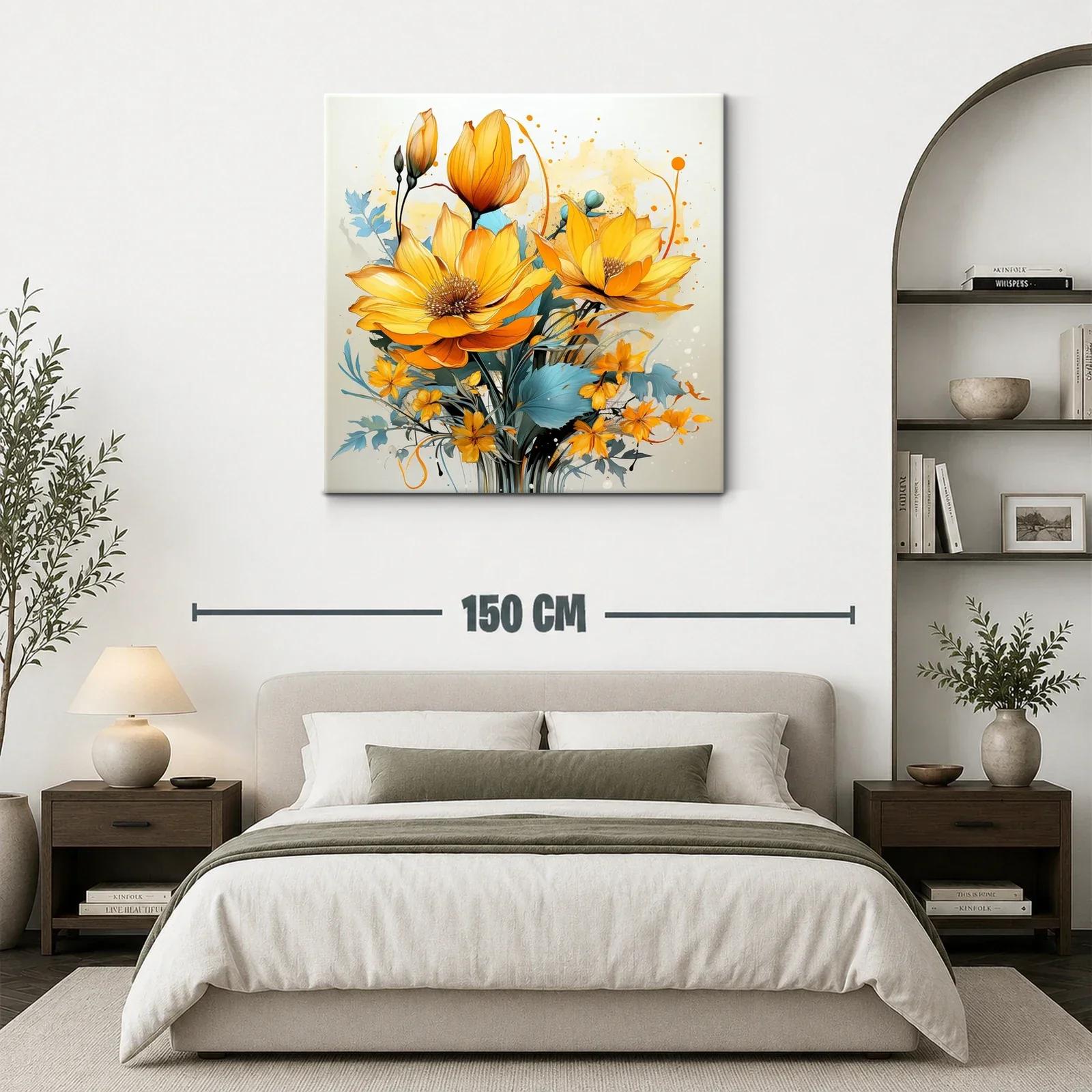 Flores vibrantes en tonos cálidos y azules suaves — miniatura 3
