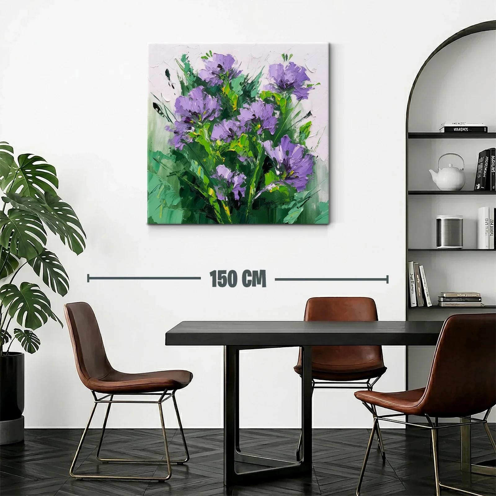 Cuadro moderno con flores lilas y follaje verde intenso — miniatura 2