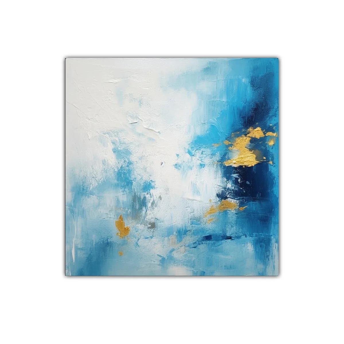 Cuadro abstracto con tonos azules y toques dorados — miniatura 1