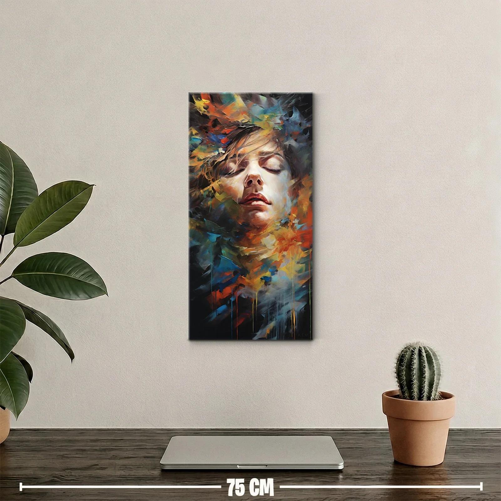 Cuadro rostro de mujer con ojos cerrados y pinceladas de color — miniatura 2