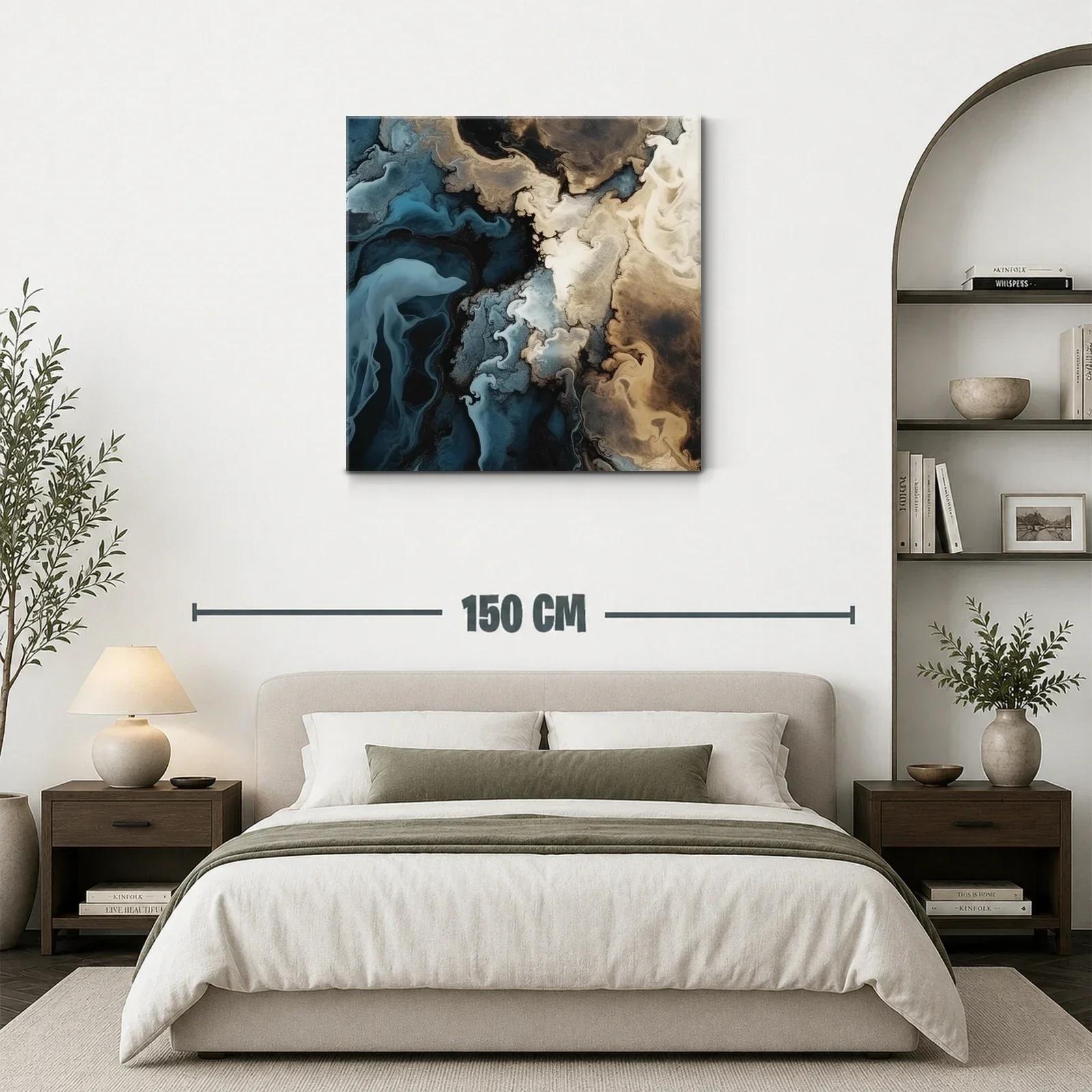 Cuadro abstracto con tonos tierra y azul profundo — miniatura 3