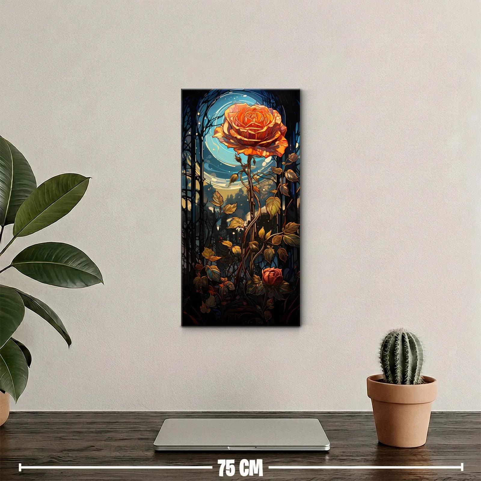 Cuadro rosa naranja con halo azul y ramas oscuras — miniatura 2
