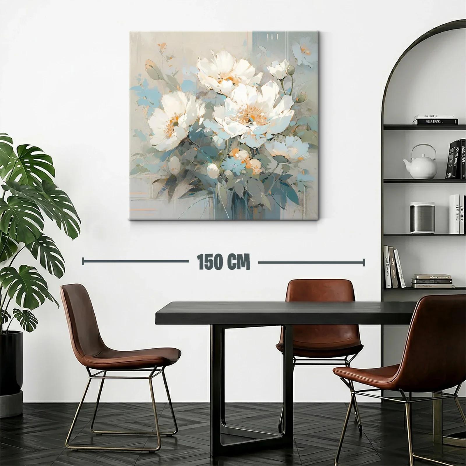 Cuadro con flores blancas y tonos suaves azules y beige — miniatura 2