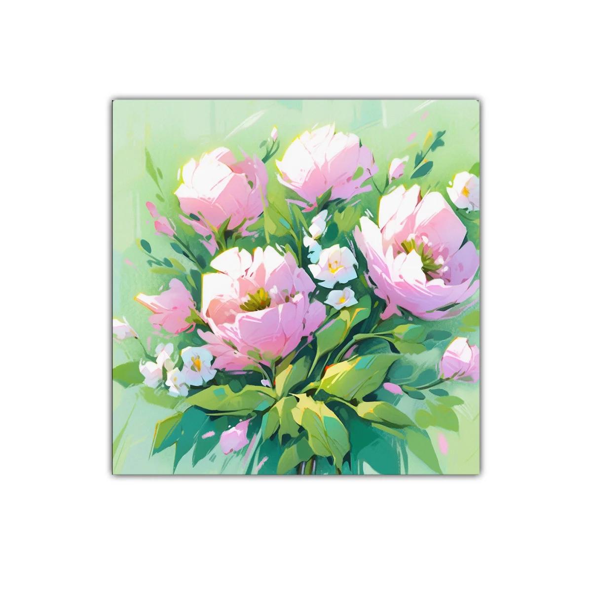 Cuadro decorativo con ramo de flores rosas y verdes
