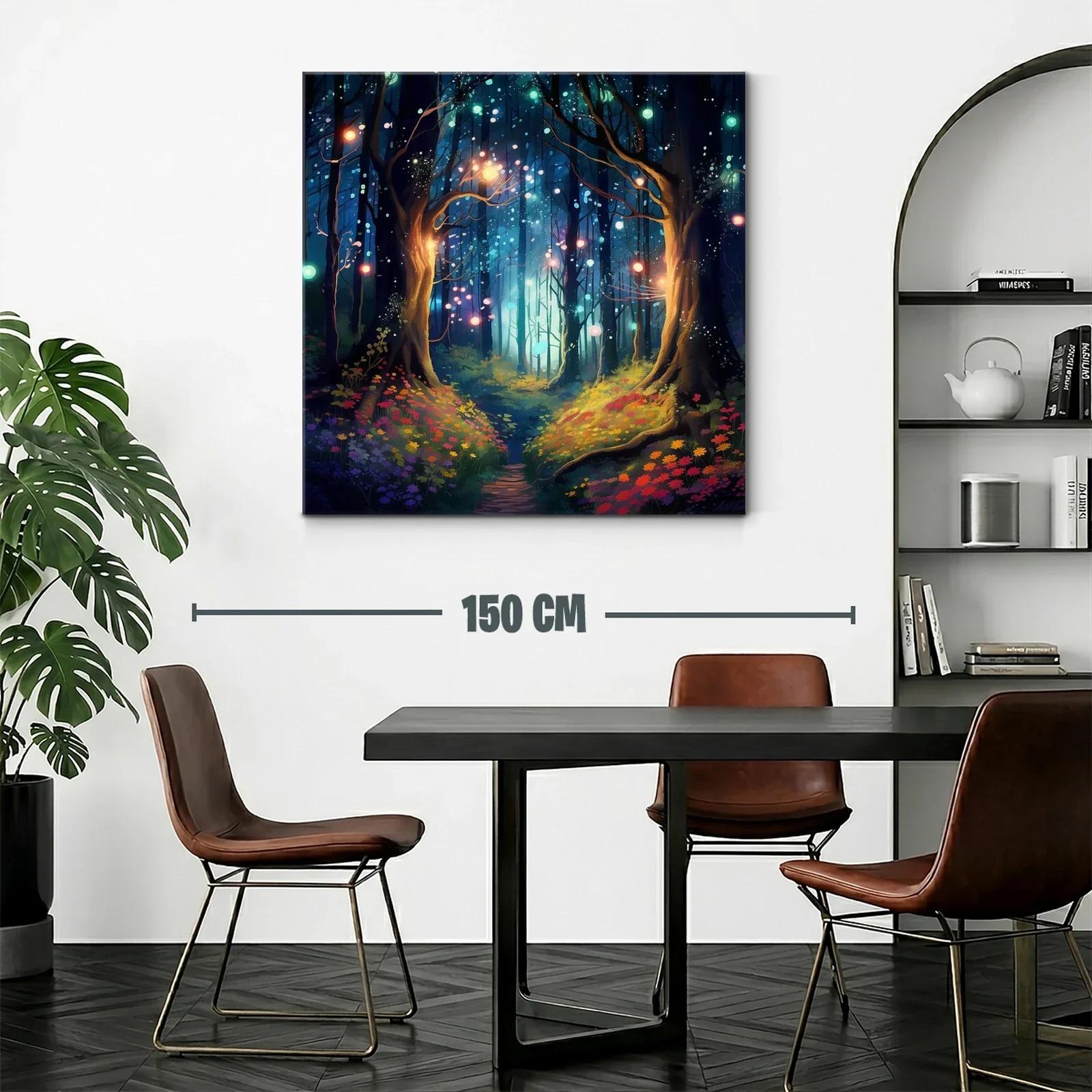 Bosque encantado con luces mágicas y flores vibrantes — miniatura 2