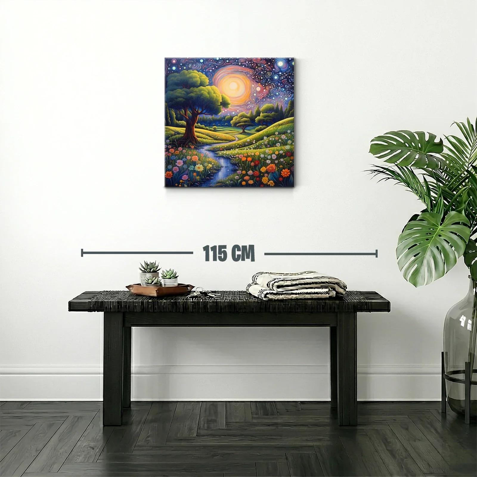Paisaje nocturno con flores y cielo estrellado vibrante — miniatura 2
