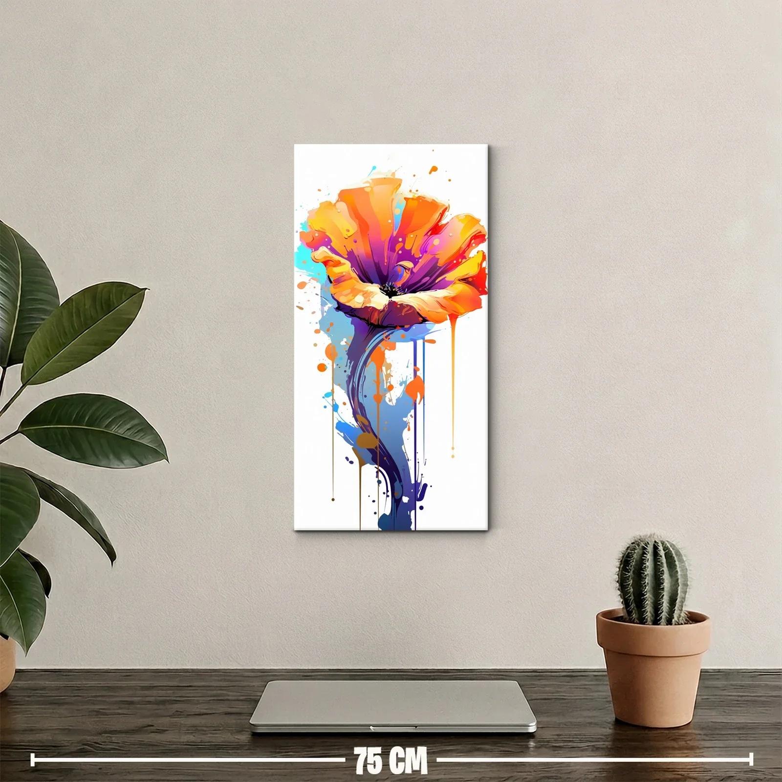 Cuadro amapola naranja con goteos azules — miniatura 2
