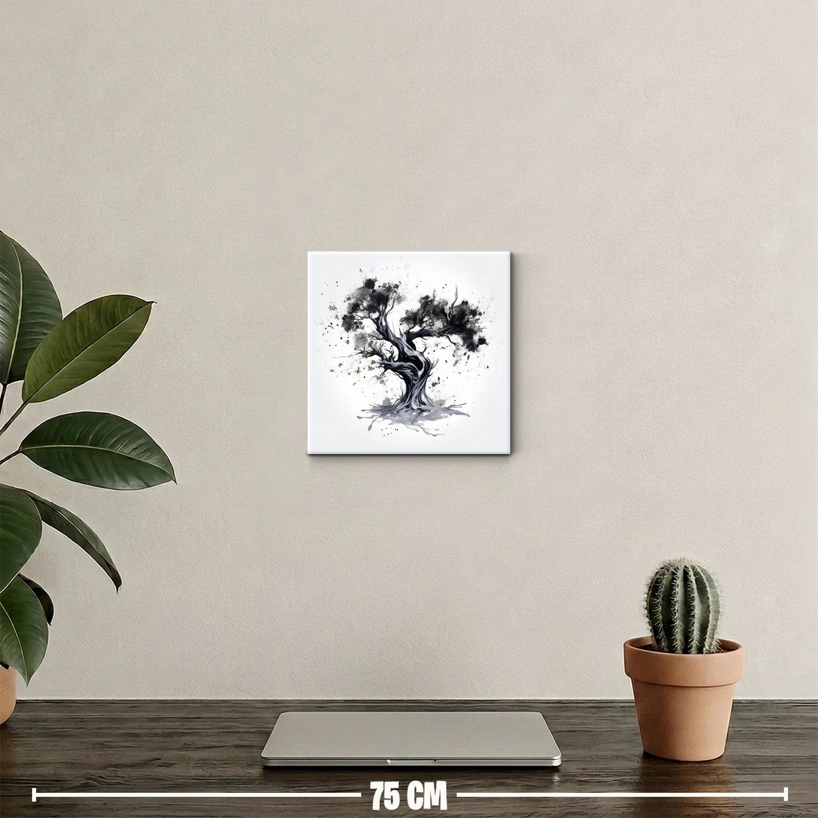 Árbol abstracto en tonos gris y negro con detalles verdes — miniatura 2
