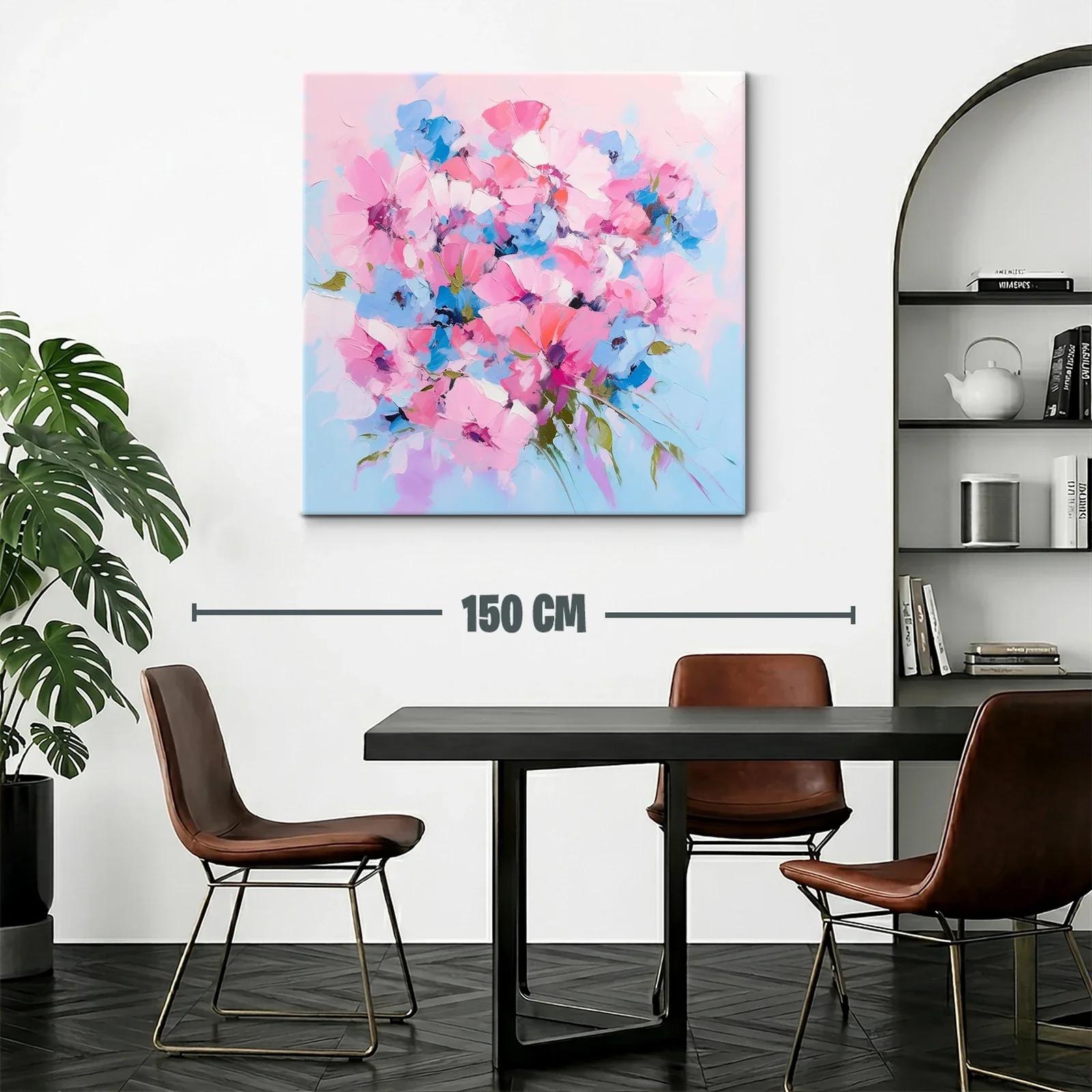 Cuadro floral en tonos rosas y azules vibrantes — miniatura 2
