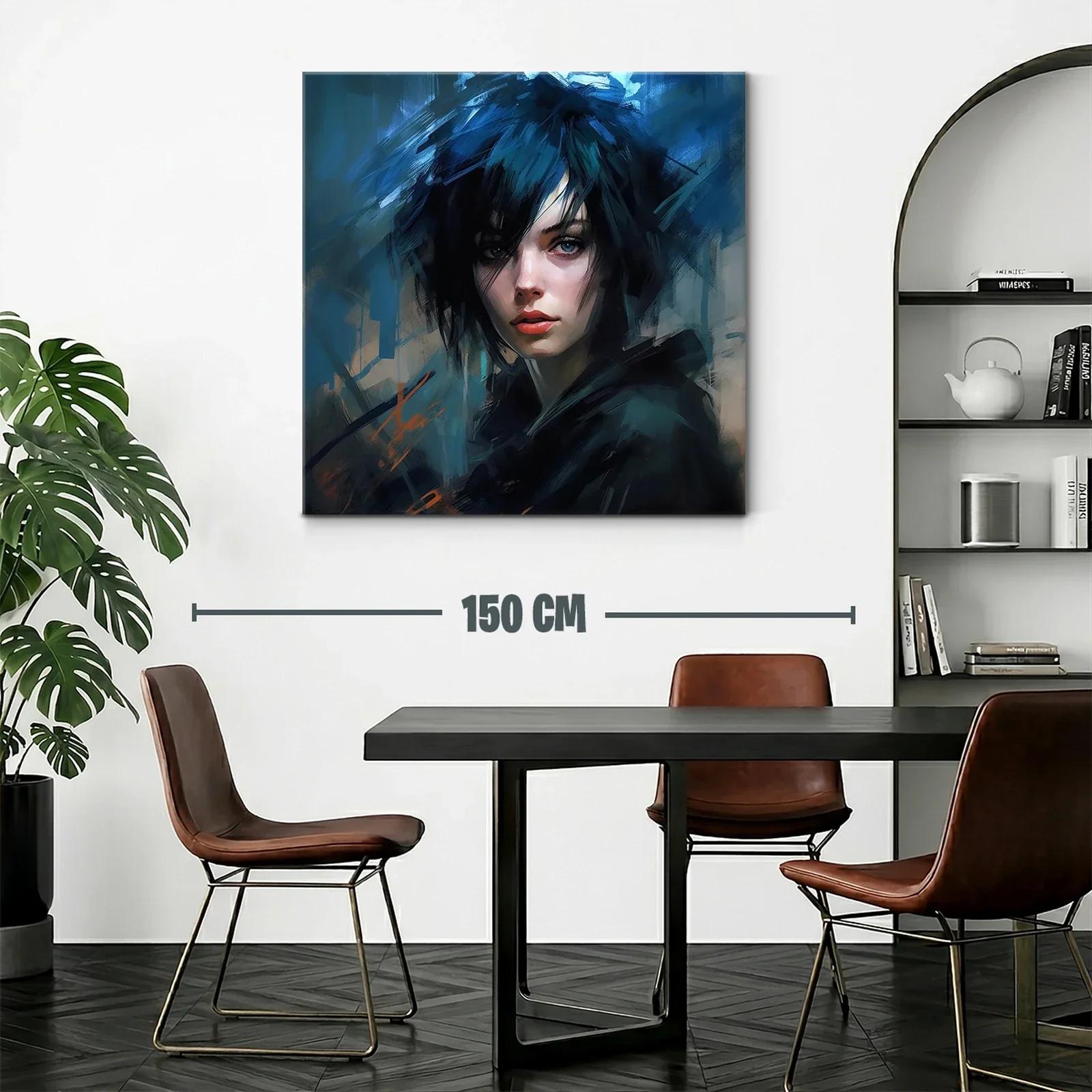Retrato femenino con cabello azul en estilo contemporáneo — miniatura 2
