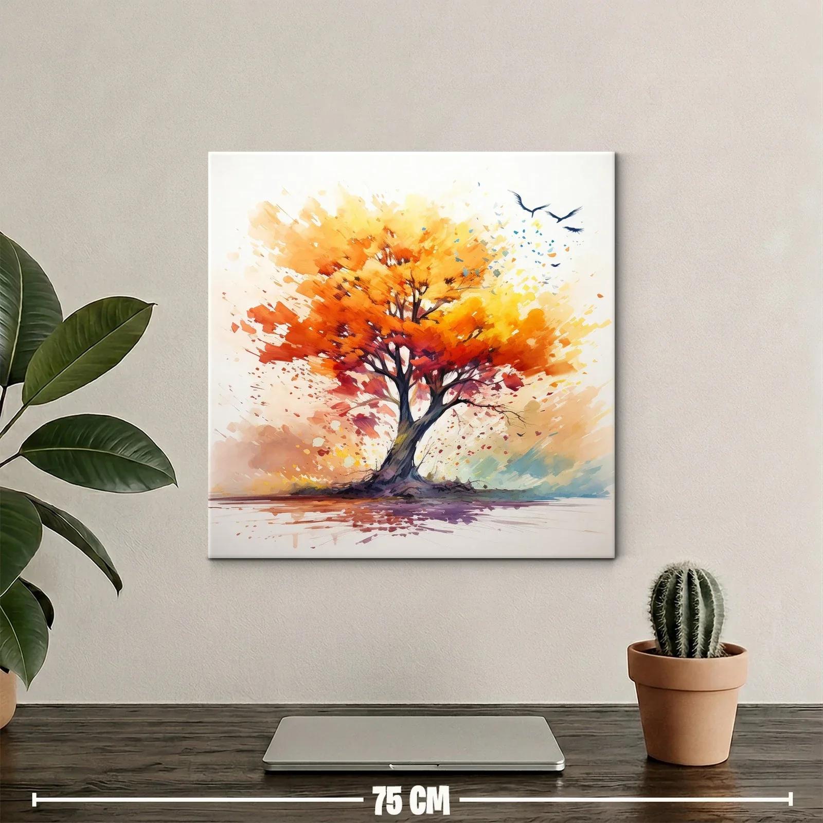 Árbol vibrante con tonos cálidos y vuelo de aves — miniatura 2