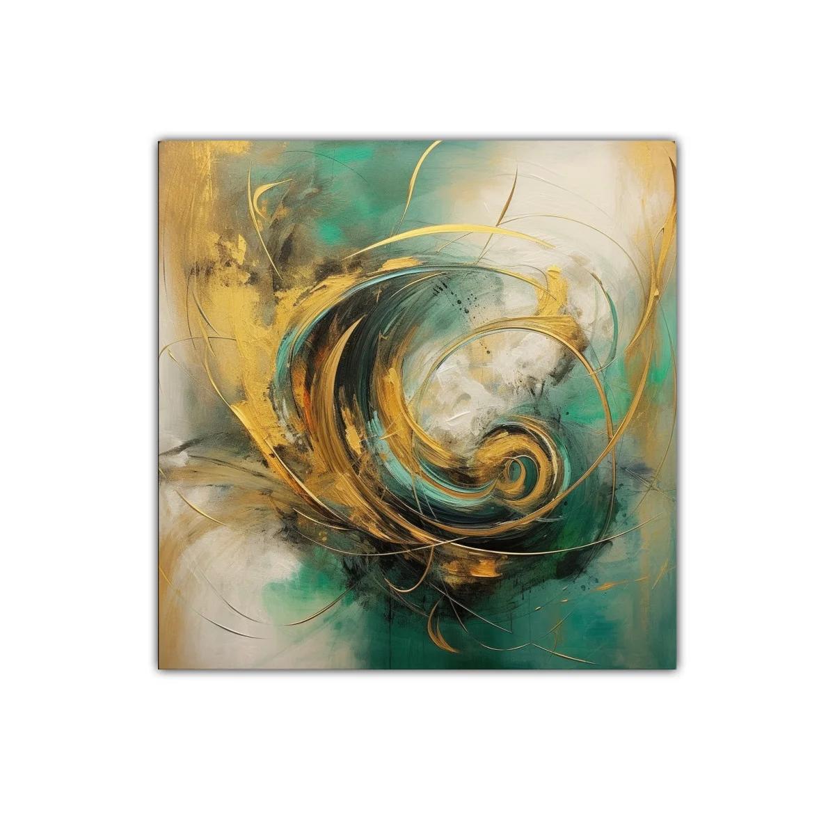 Cuadro abstracto con energía y movimiento en tonos dorados — miniatura 1