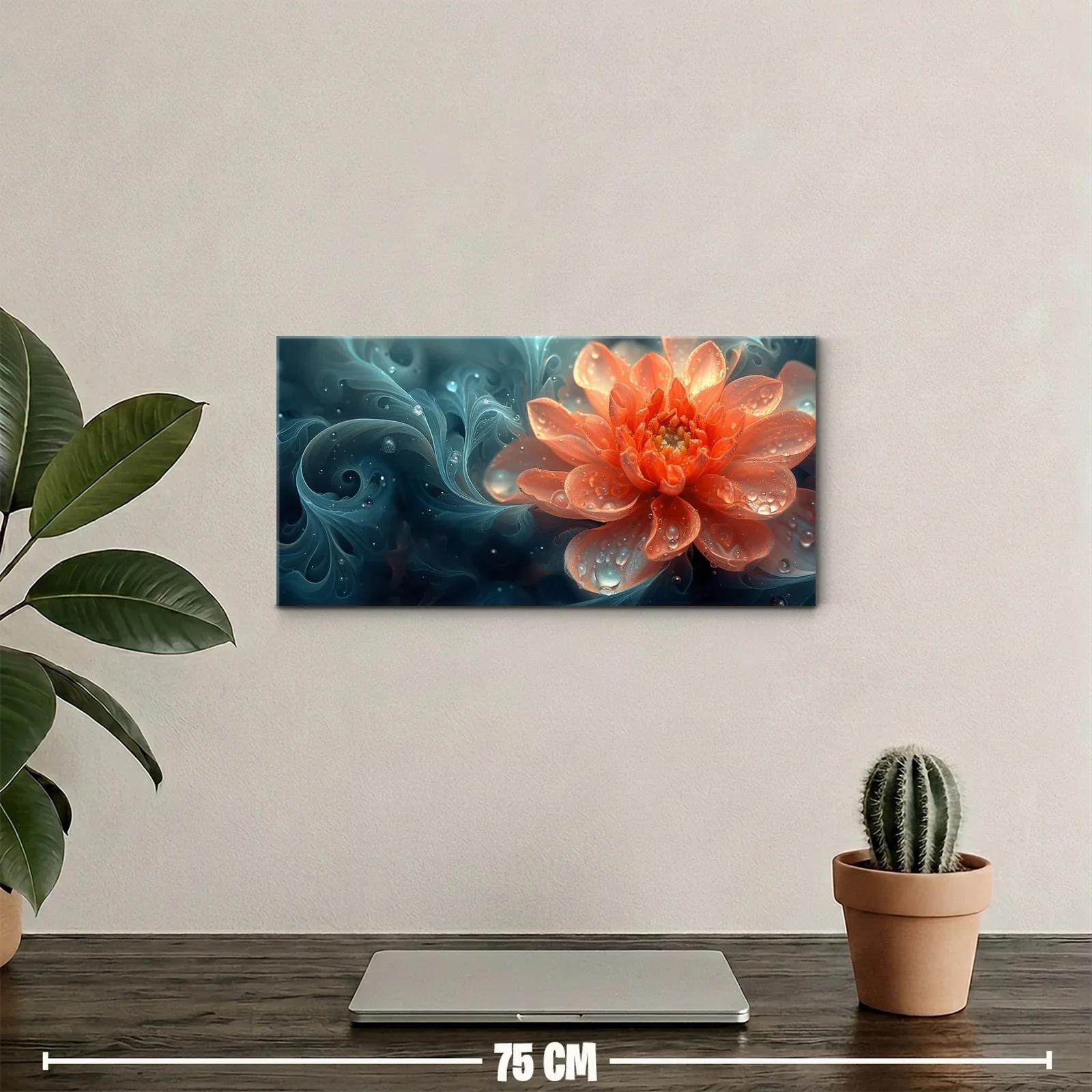 Cuadro flor de loto coral con gotas brillantes — miniatura 2