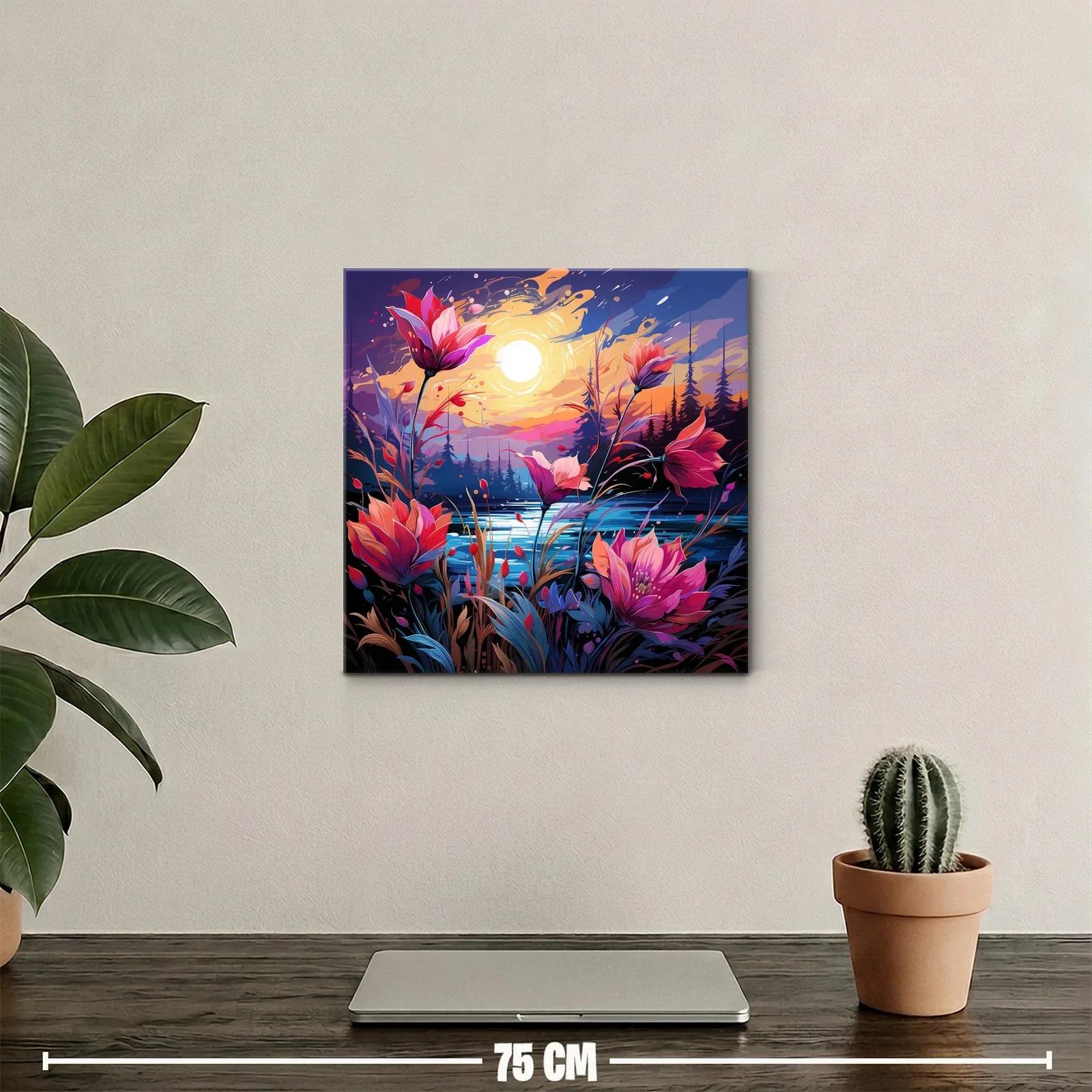 Floración vibrante al atardecer junto al lago sereno — miniatura 2