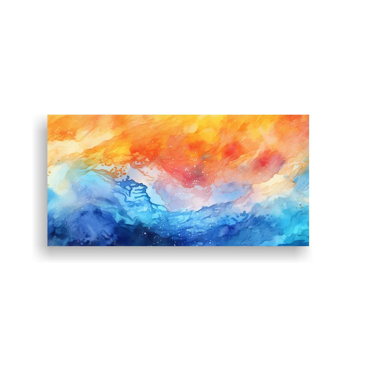 Cuadro oleaje abstracto en bandas de turquesa y coral — imagen principal