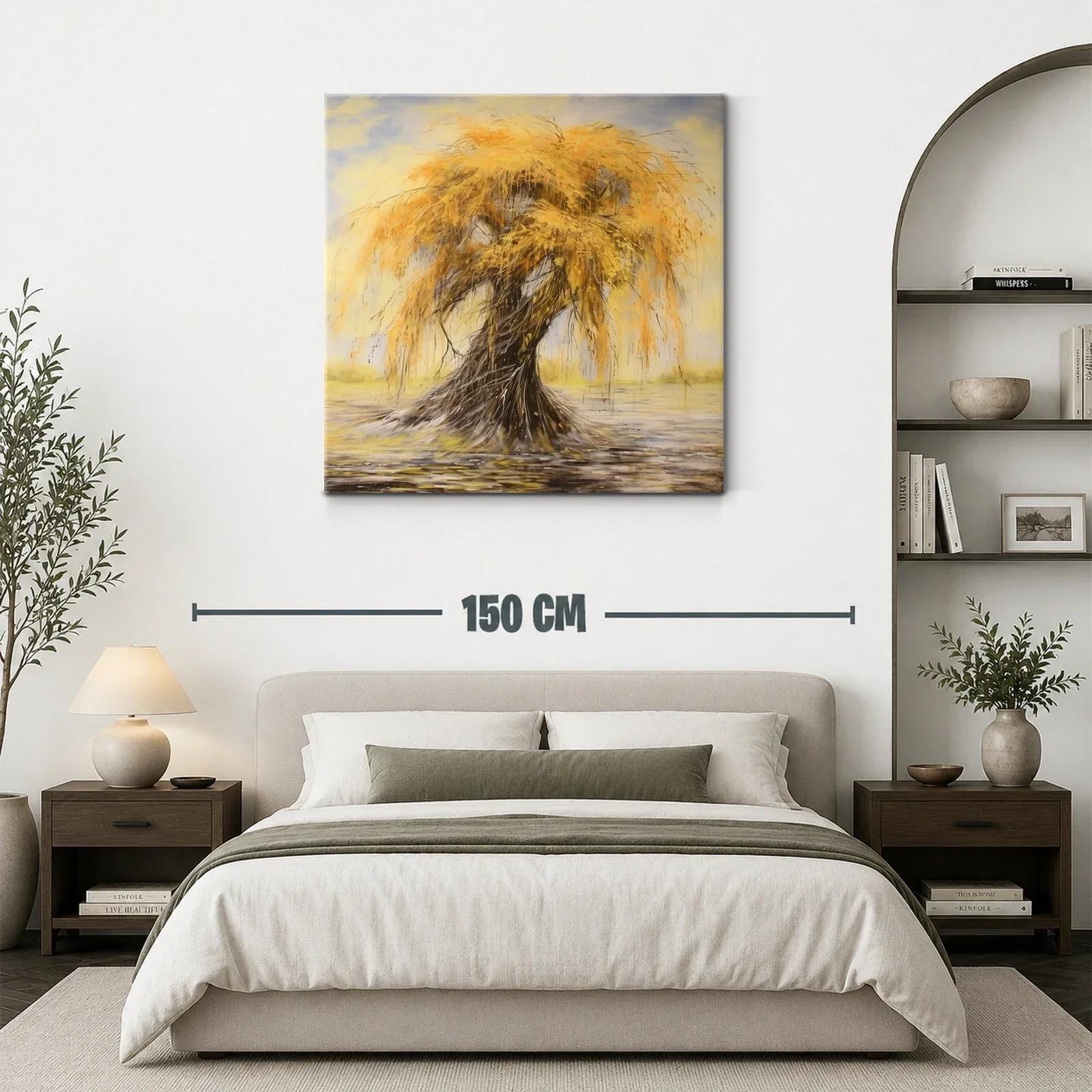 Cuadro árbol otoñal con ramas doradas y fondo suave — miniatura 3