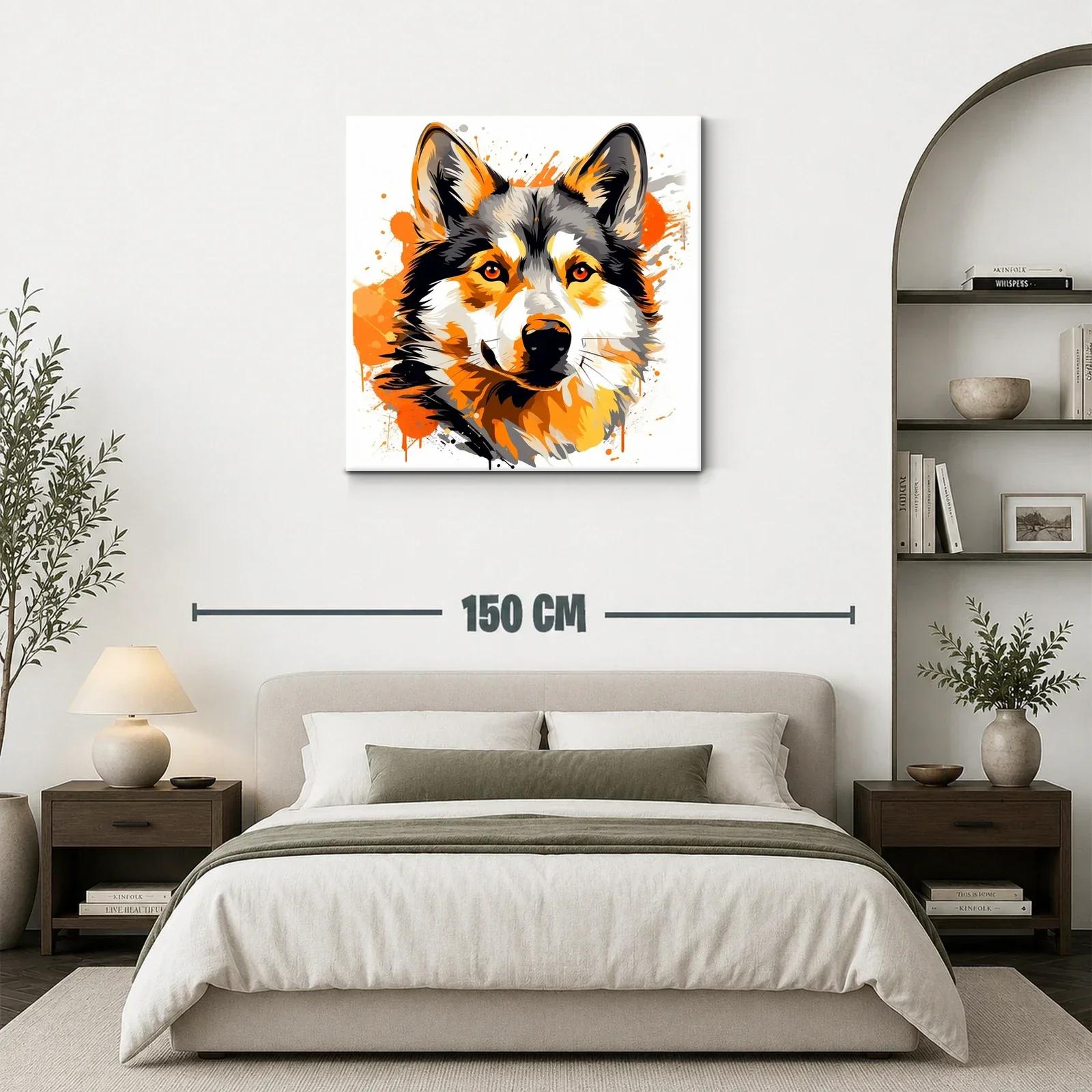 Retrato vibrante de perro husky en tonos naranjas y negros — miniatura 3