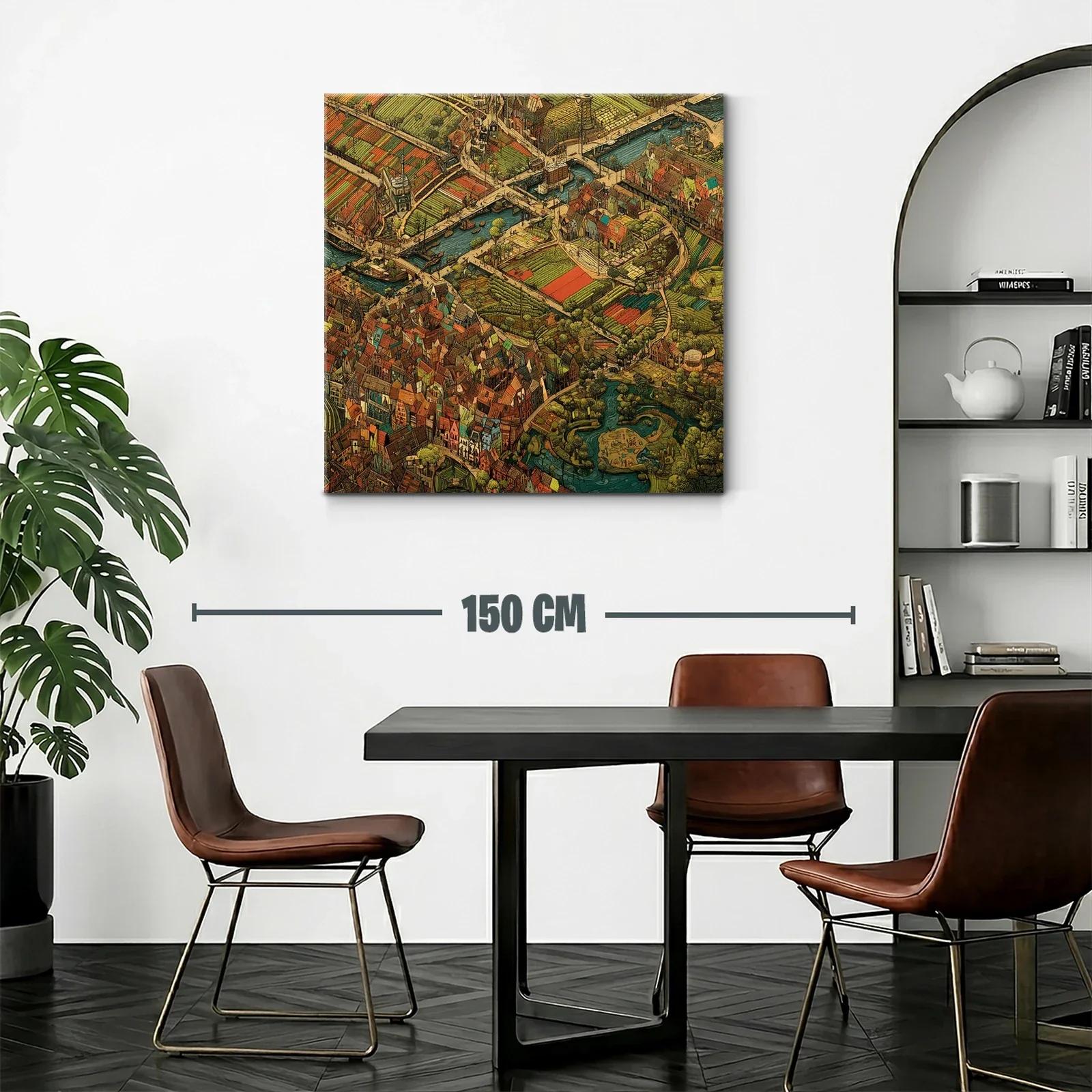 Mapa artístico de pueblo y campos con canales y puentes — miniatura 2