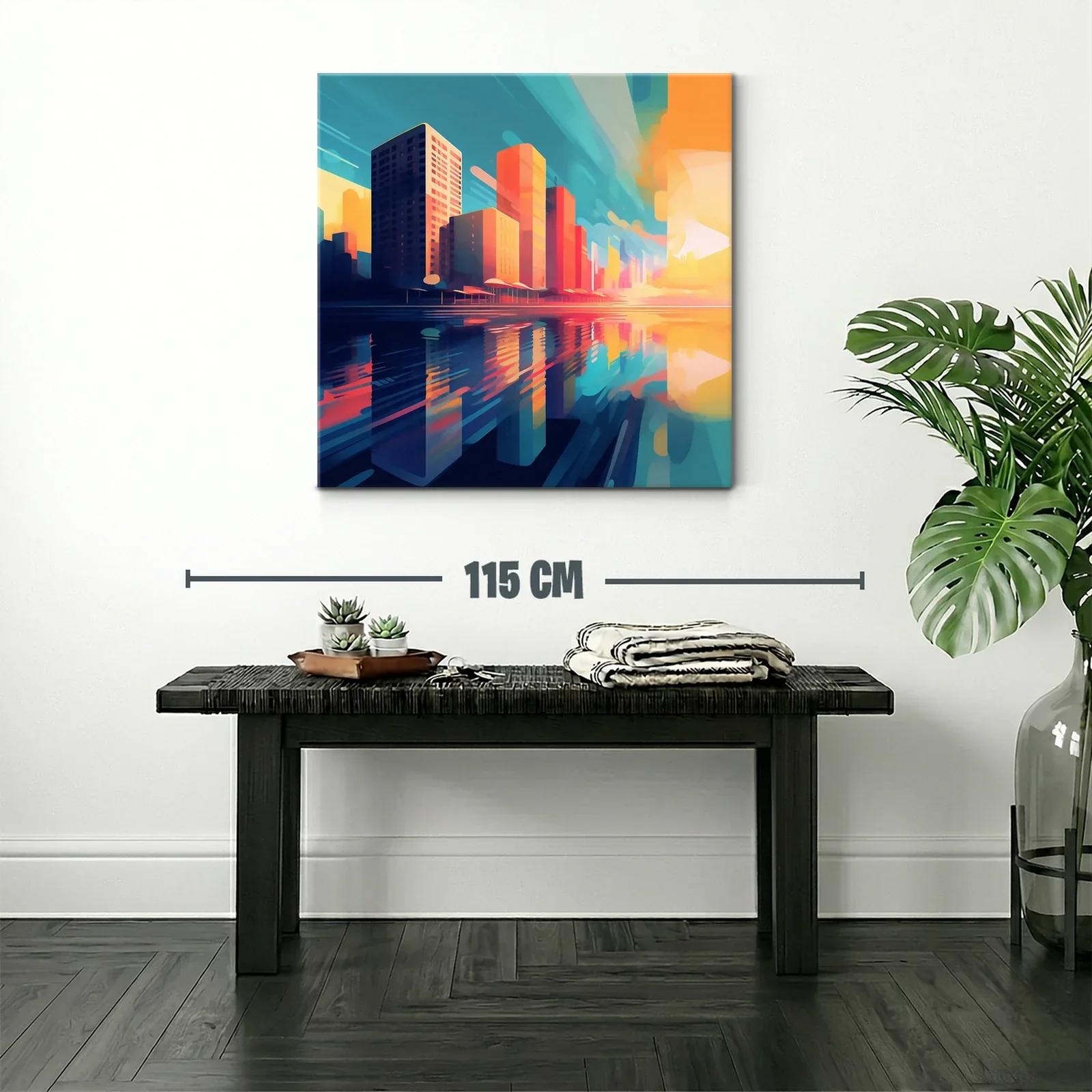 Atardecer vibrante sobre la ciudad reflejada en el agua — miniatura 2