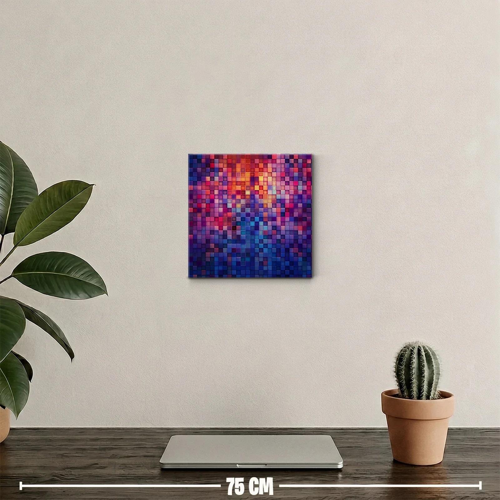 Cuadro abstracto mosaico en colores cálidos y fríos vibrantes — miniatura 2