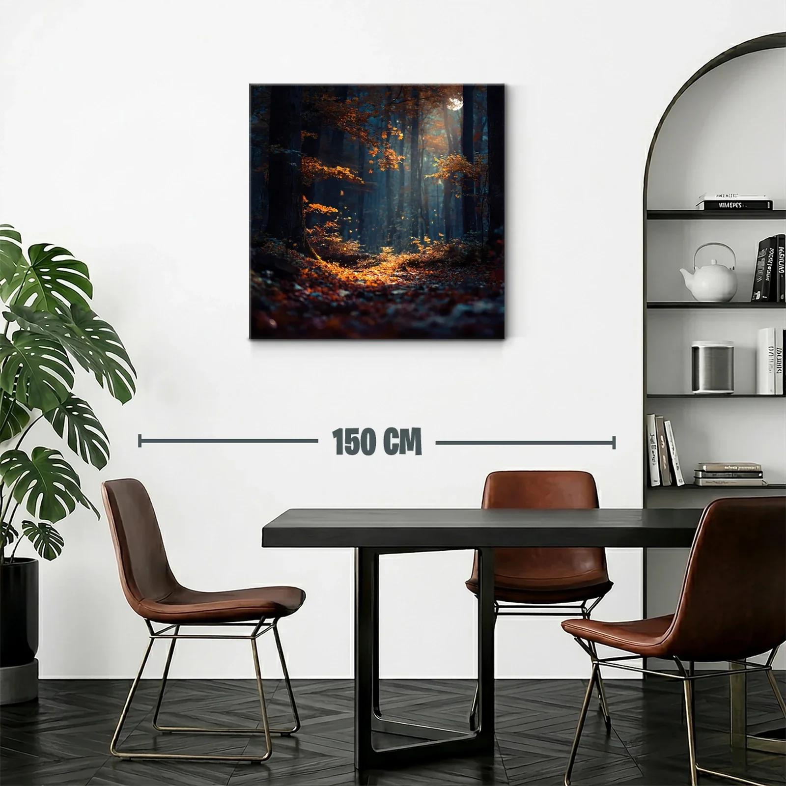 Bosque mágico iluminado entre sombras y hojas otoñales — miniatura 2