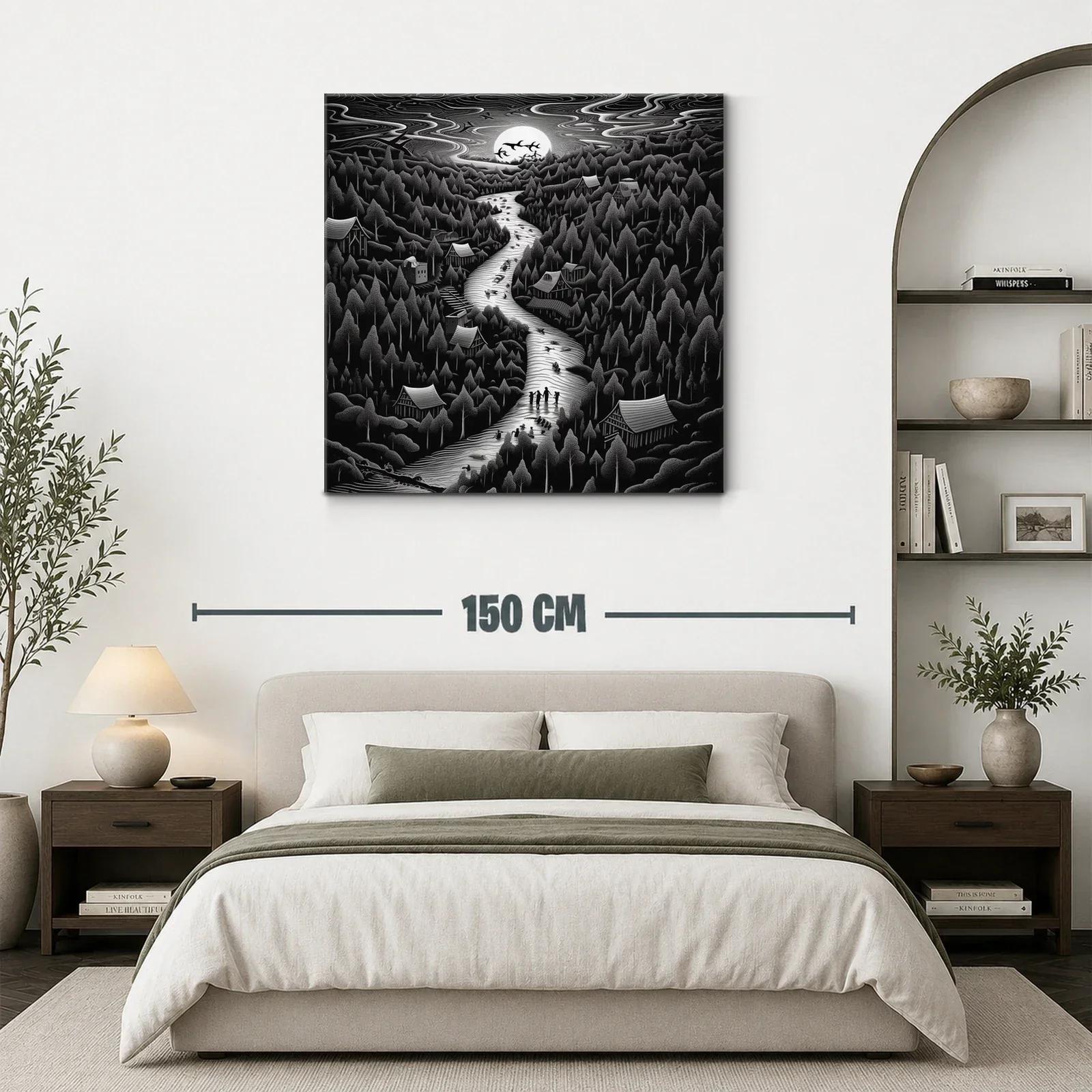 Paisaje nocturno con río y árboles bajo la luna llena — miniatura 3