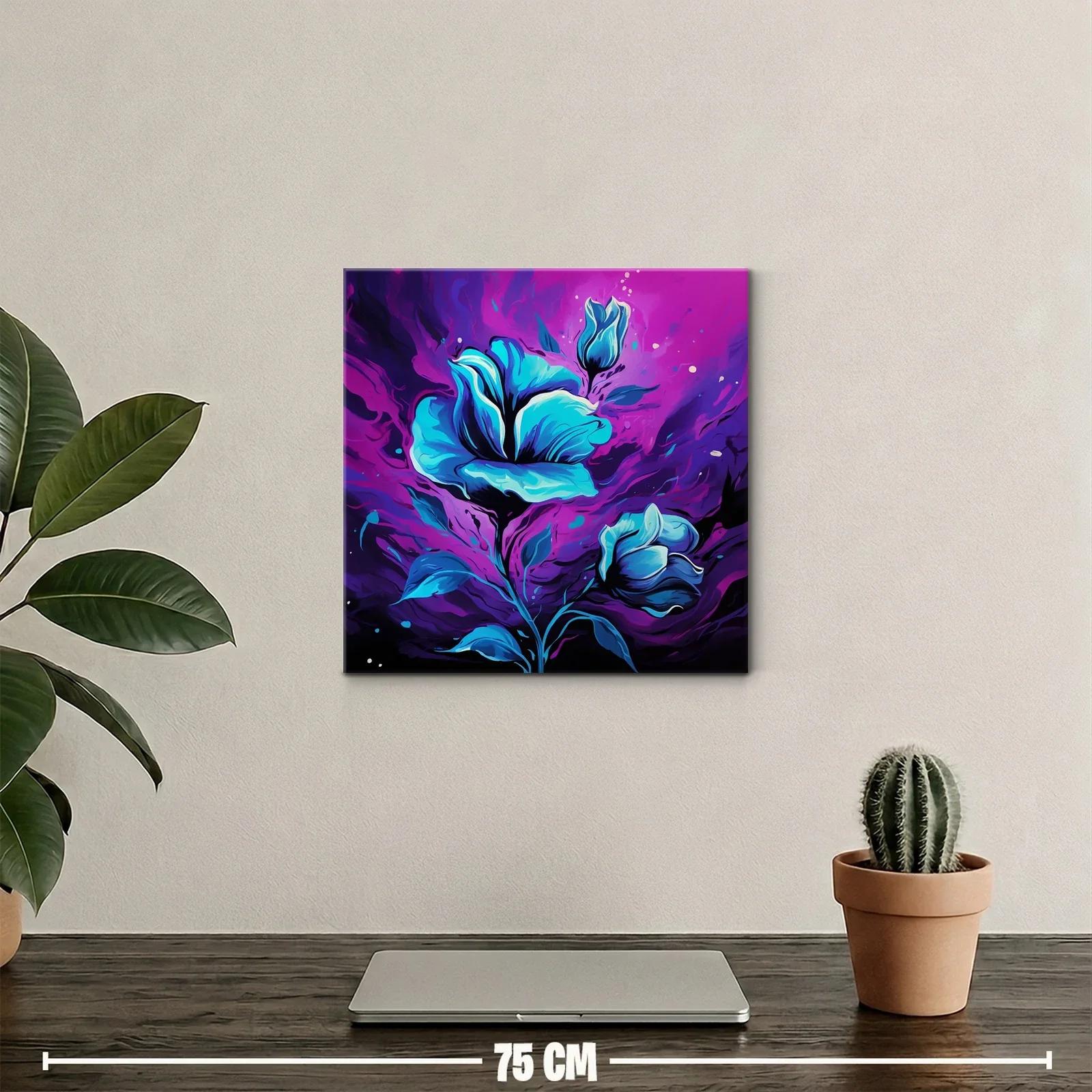 Flores azules vibrantes sobre fondo púrpura dinámico — miniatura 2
