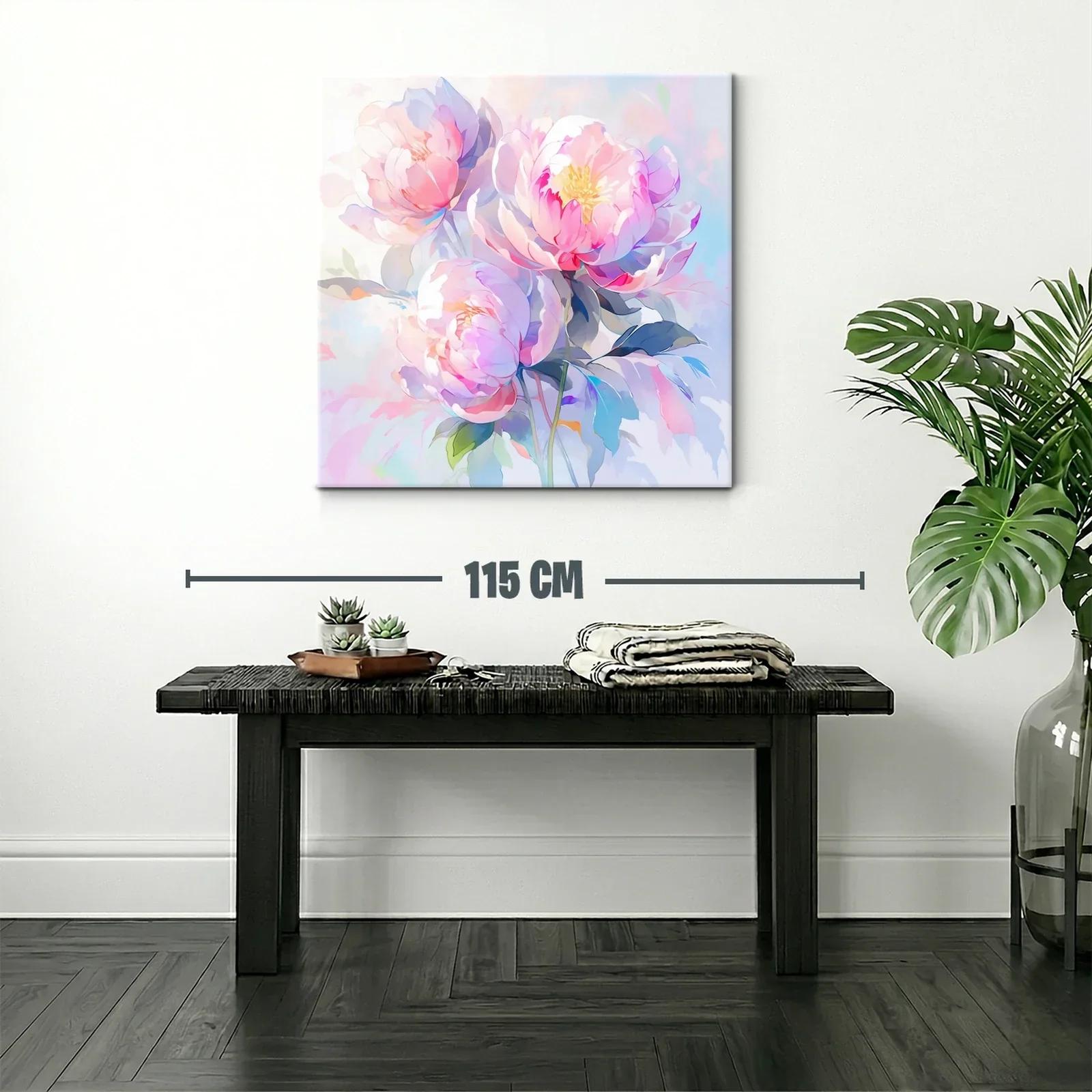 Cuadro floral con peonías en tonos pastel y suaves luces — miniatura 2