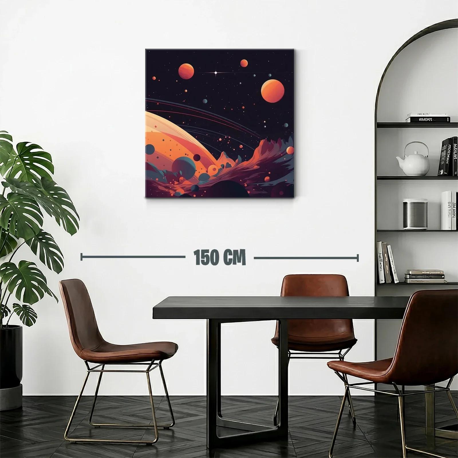 Cuadro cósmico con planetas anaranjados en espacio oscuro — miniatura 2