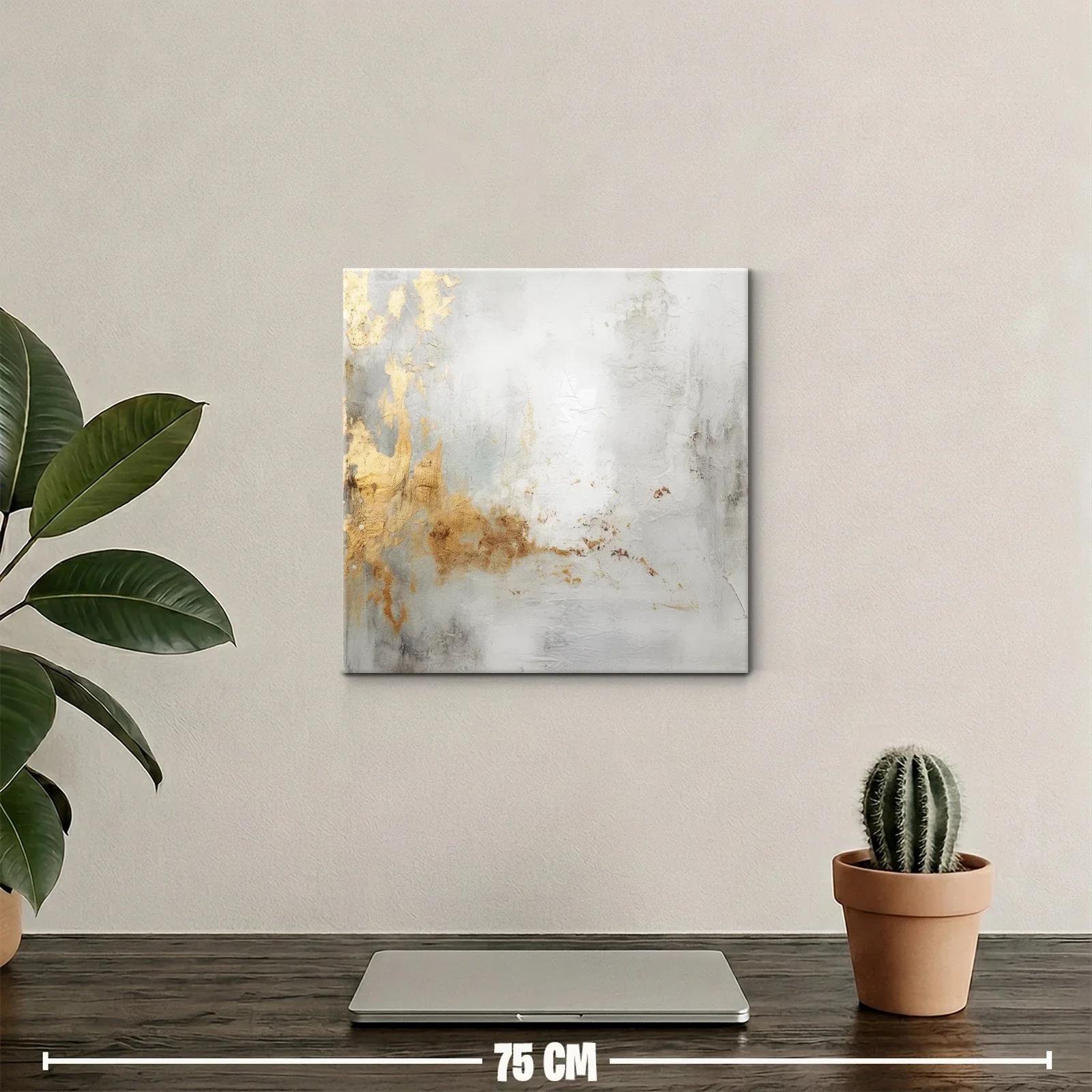 Cuadro abstracto con tonos dorados y plateados suaves — miniatura 2